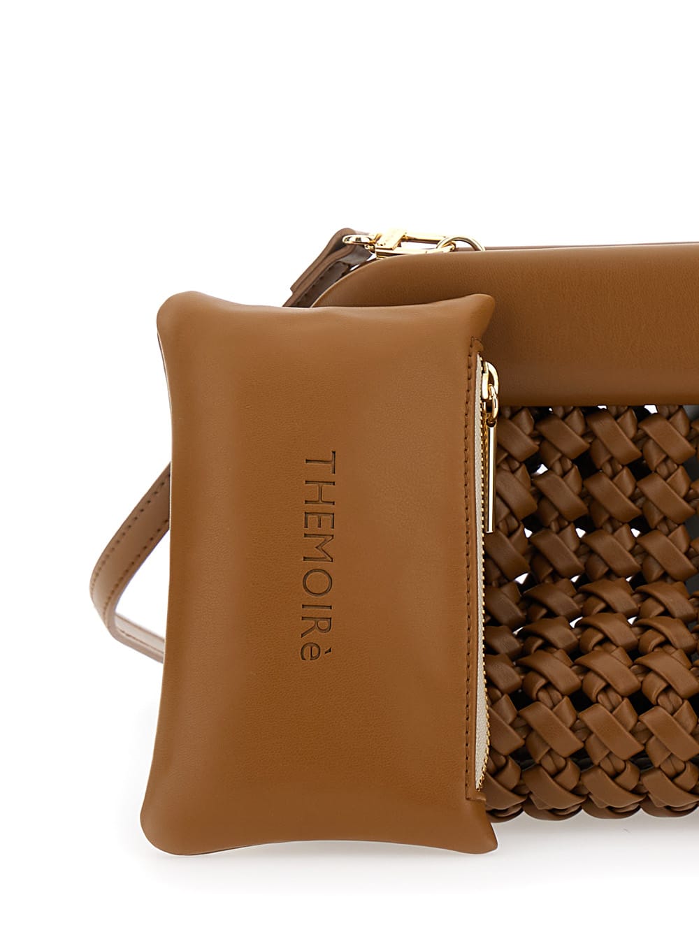 Shop Themoirè Bios Knots Brown Clutch Bag With Braided Design In Eco Leather Woman