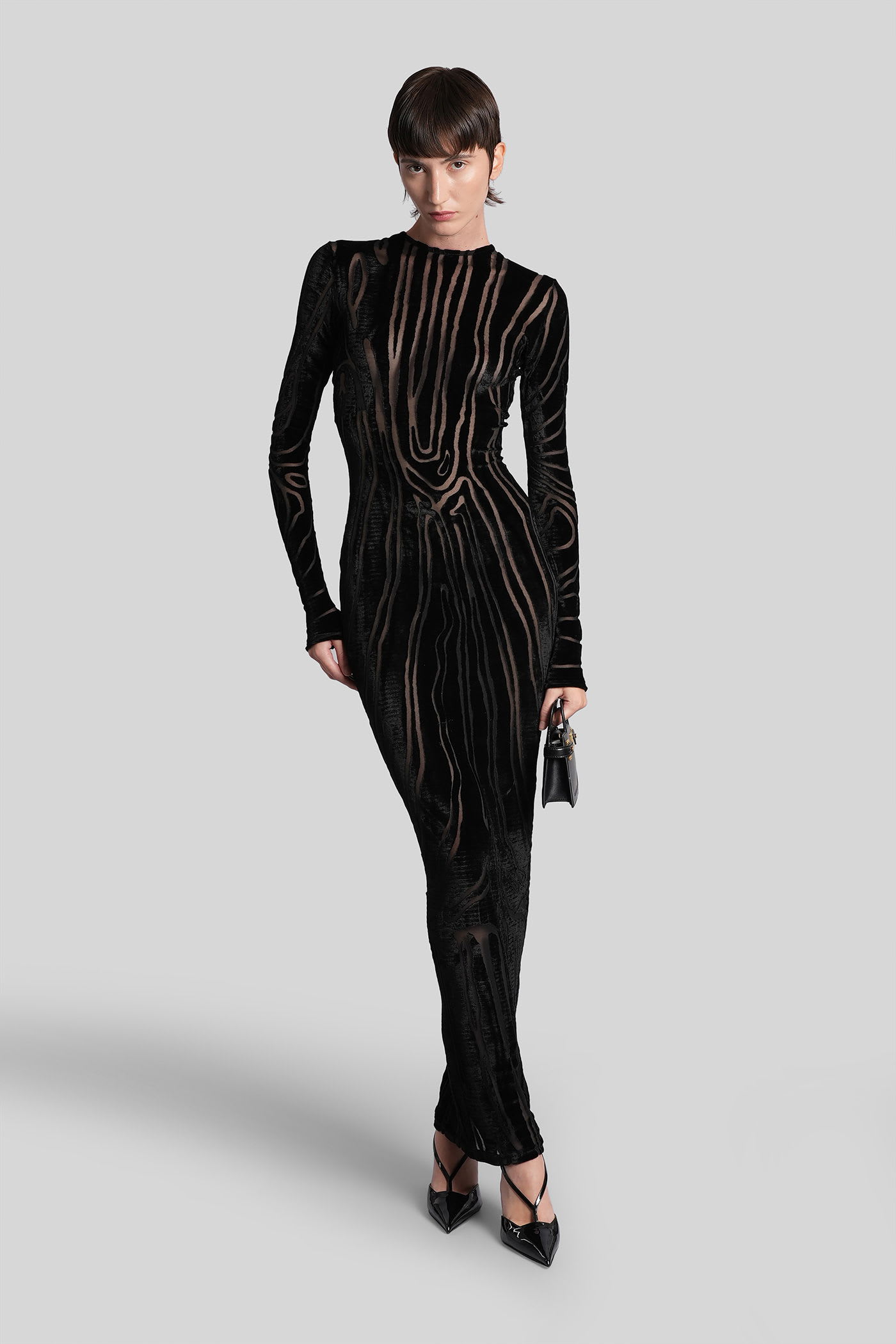Balmain Long Sleeve Zebra Print Bodycon Dress In Black