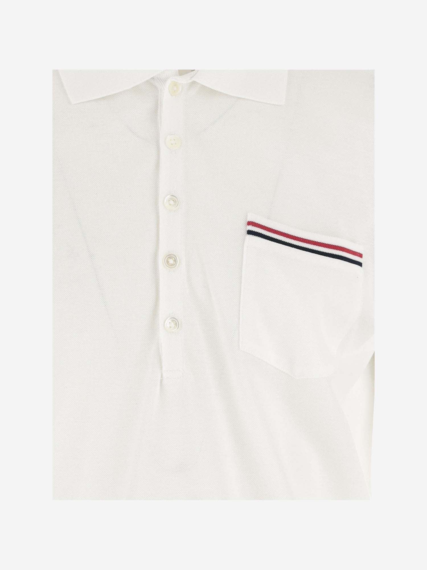 Thom Browne Cotton Polo Shirt With Ribbed Collar And Side Slits In White