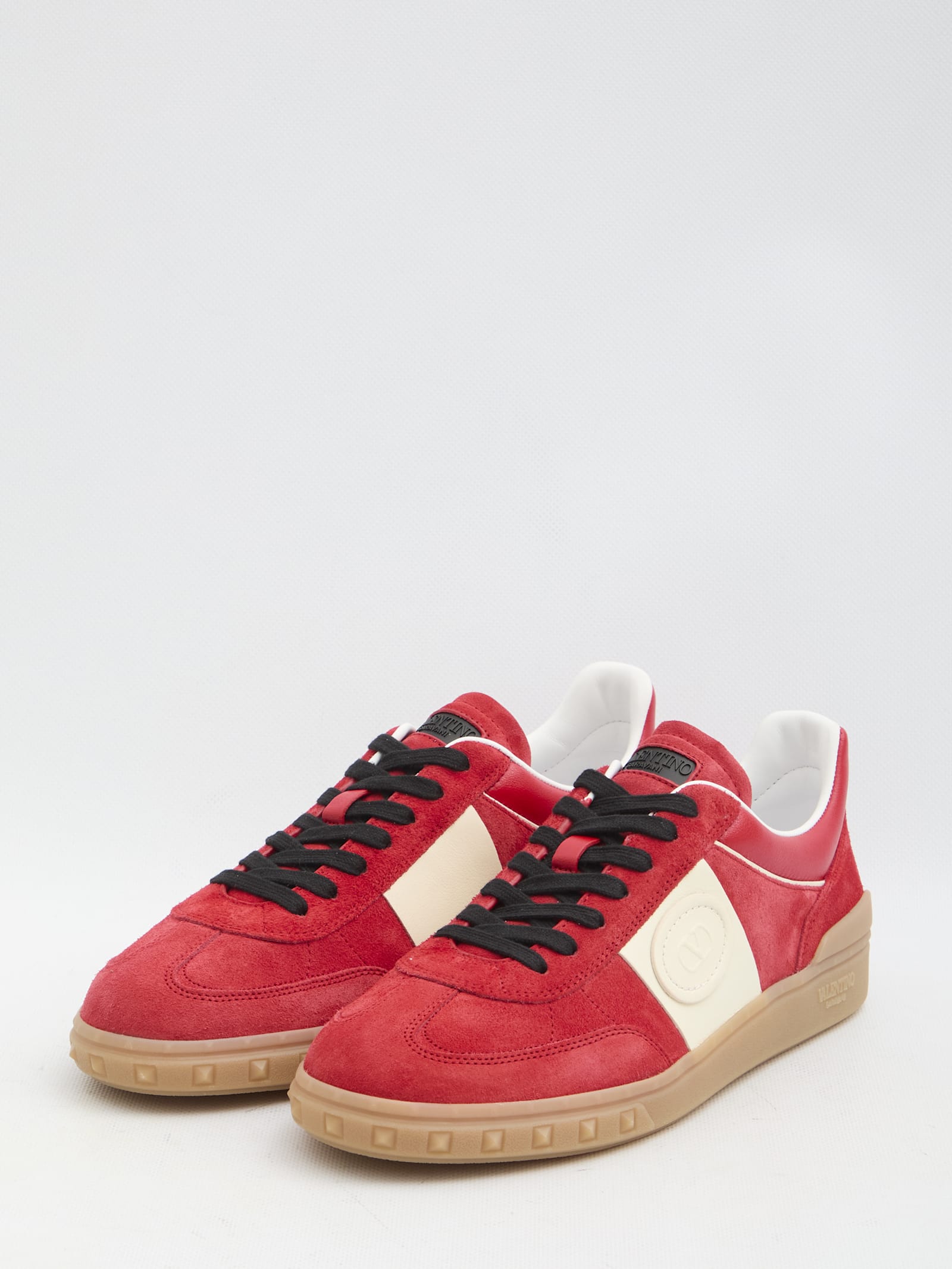 Valentino Garavani Upvillage Low Top Trainer In Split Leather And Calfskin Nappa Leather In Red