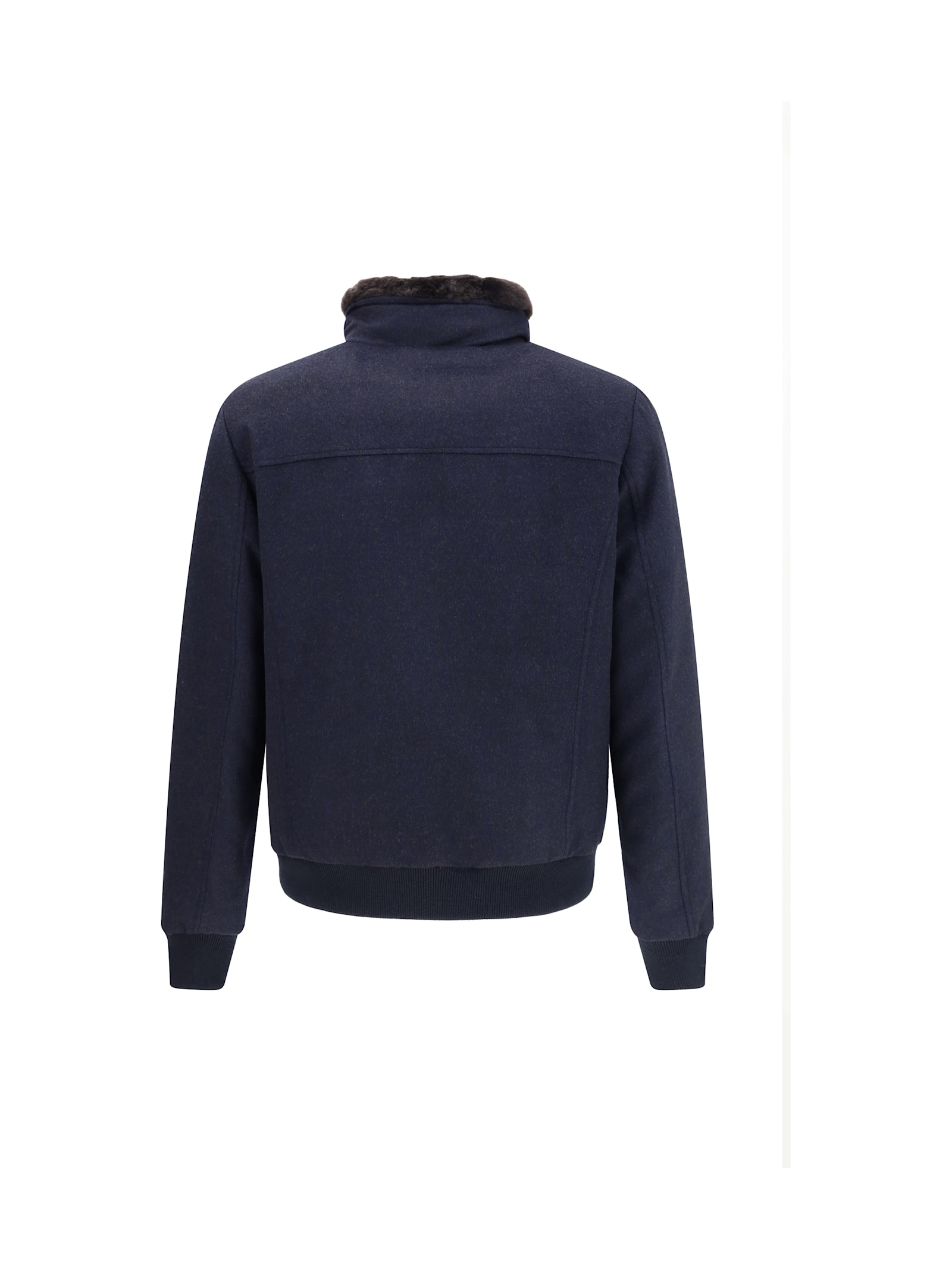 Moorer Padded Fleece Zip-up Jacket With Detachable Faux-fur Collar In Blue