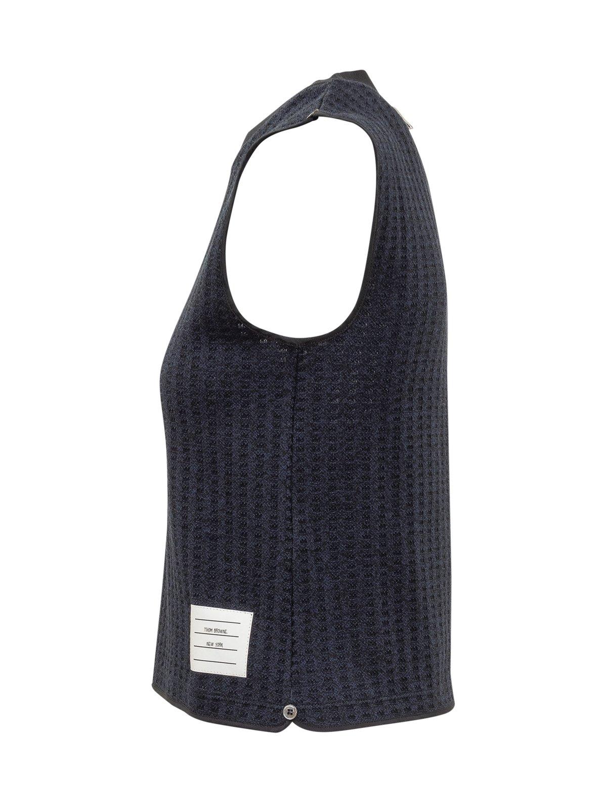 Shop Thom Browne Logo Patch Knitted Top In Blue