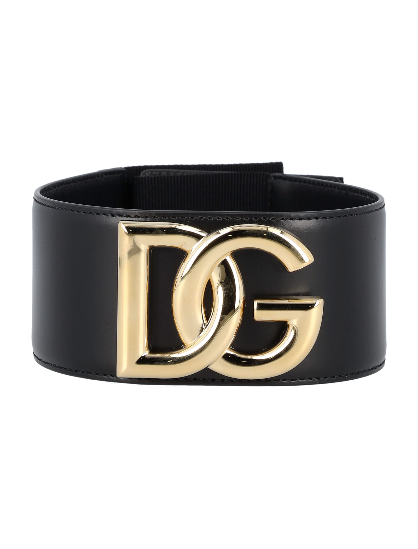 Shop Dolce & Gabbana Stretch Band And Lux Leather Belt With Dg Logo In Nero