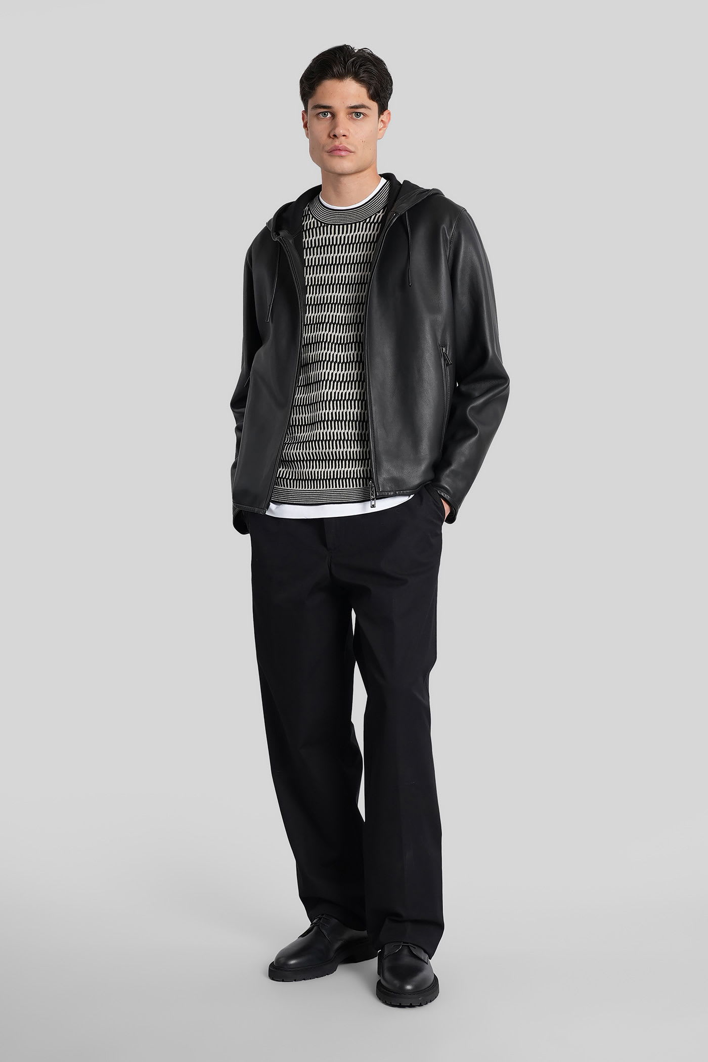 Emporio Armani Eagles Motif Jacquard Wool Sweater In Gray