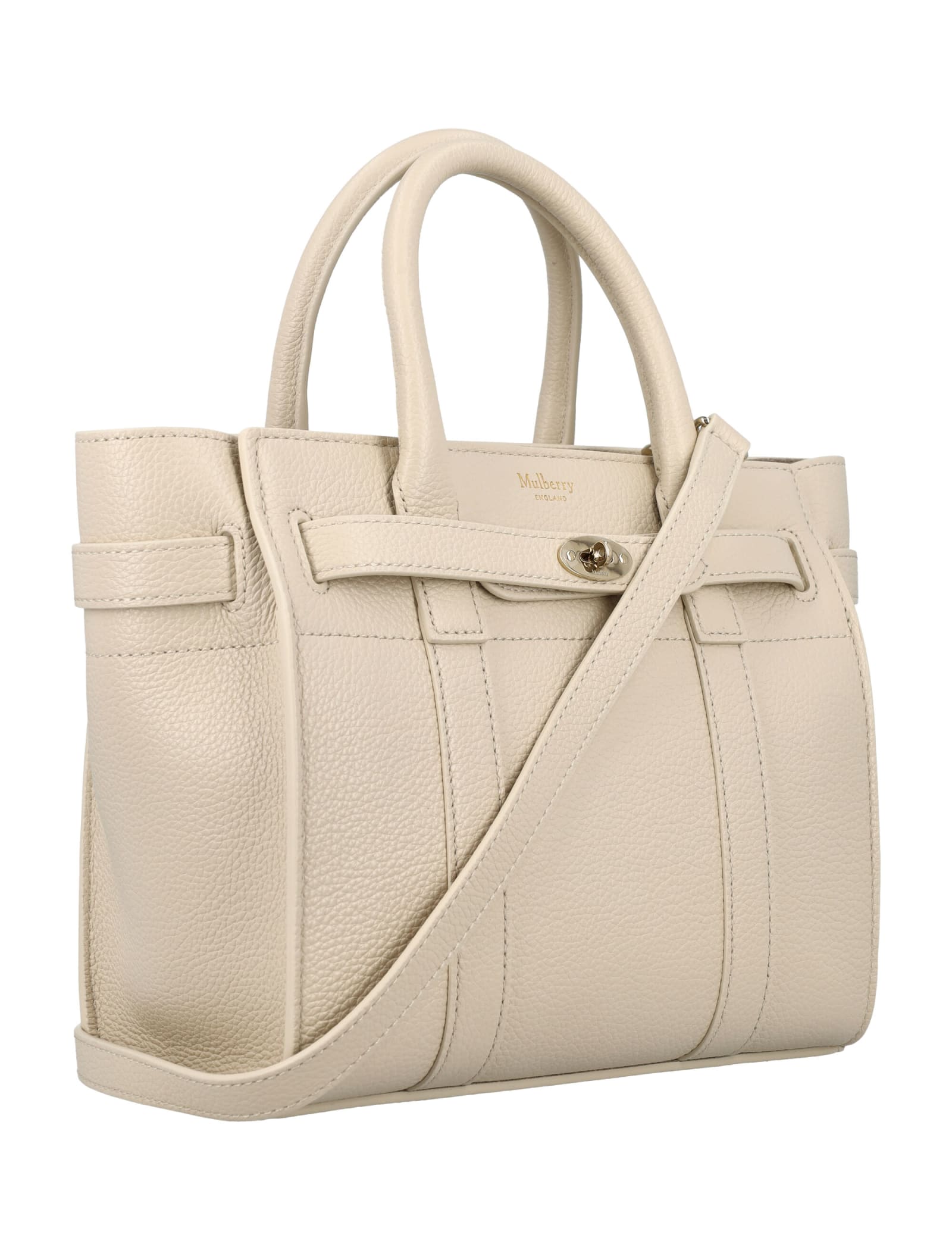 Shop Mulberry Mini Zipped Bayswater Bag In Chalk