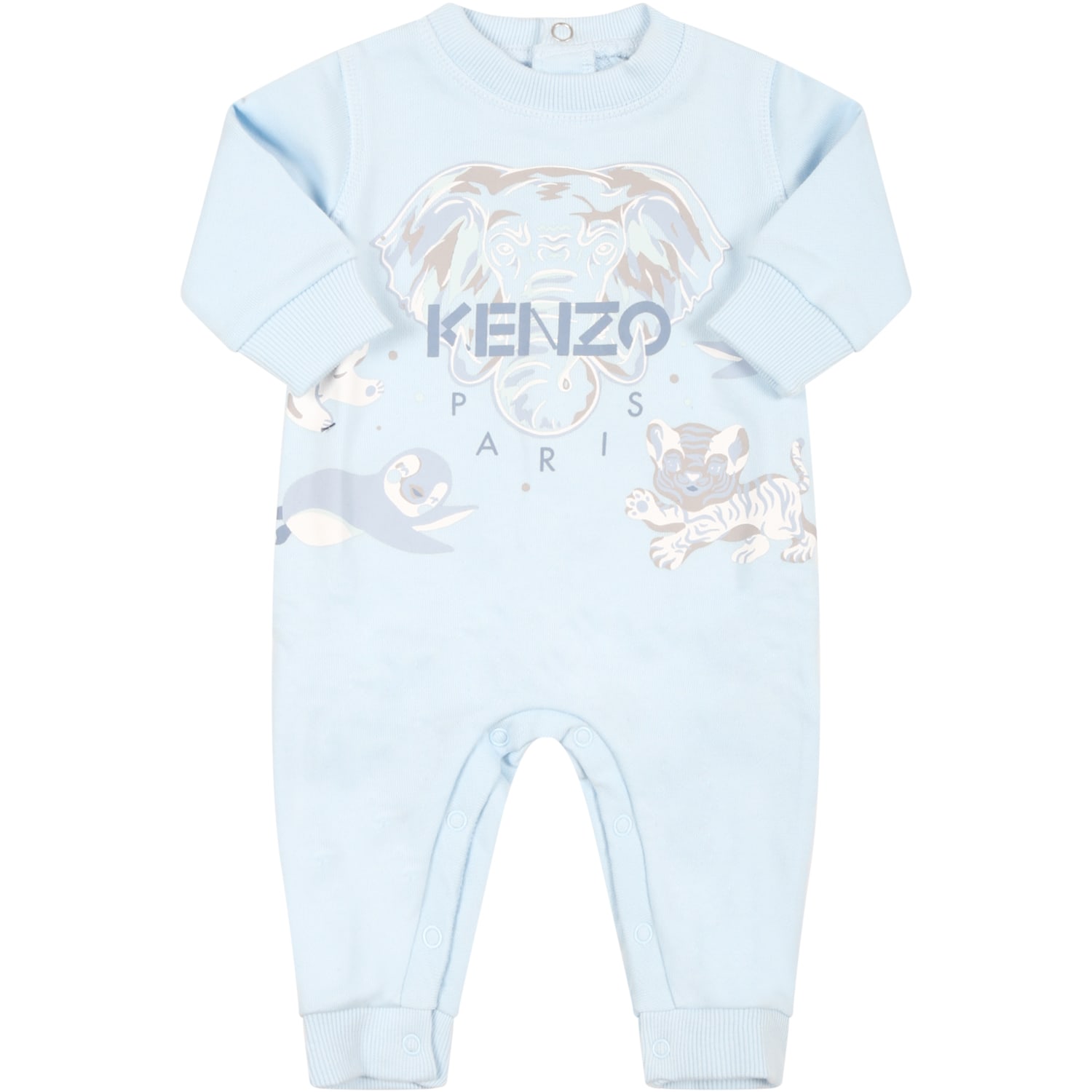 Kenzo Kids Light Blue Babygrow For Baby Boy With Animals