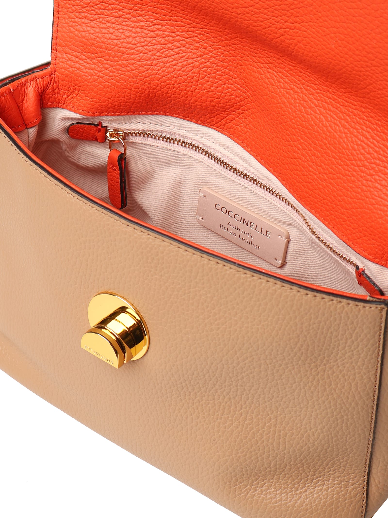 Shop Coccinelle Leather Shoulder Bag In Beige
