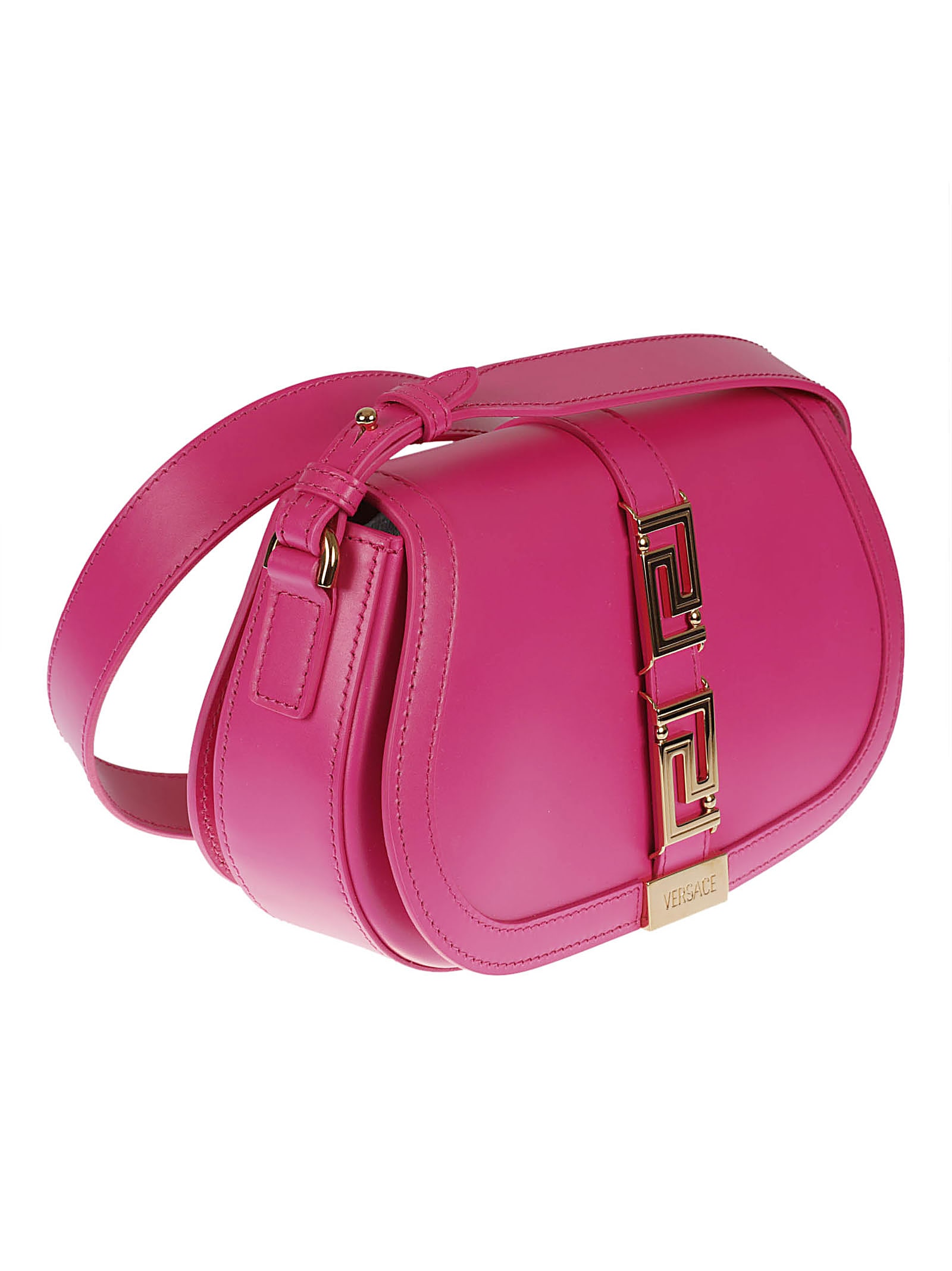 Shop Versace Greca Goddess Shoulder Bag In Glossy Pink/gold