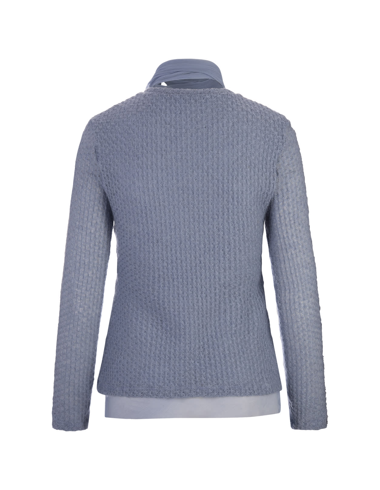 Shop Ermanno Scervino Light Blue Long-sleeved Top With Silk Flower