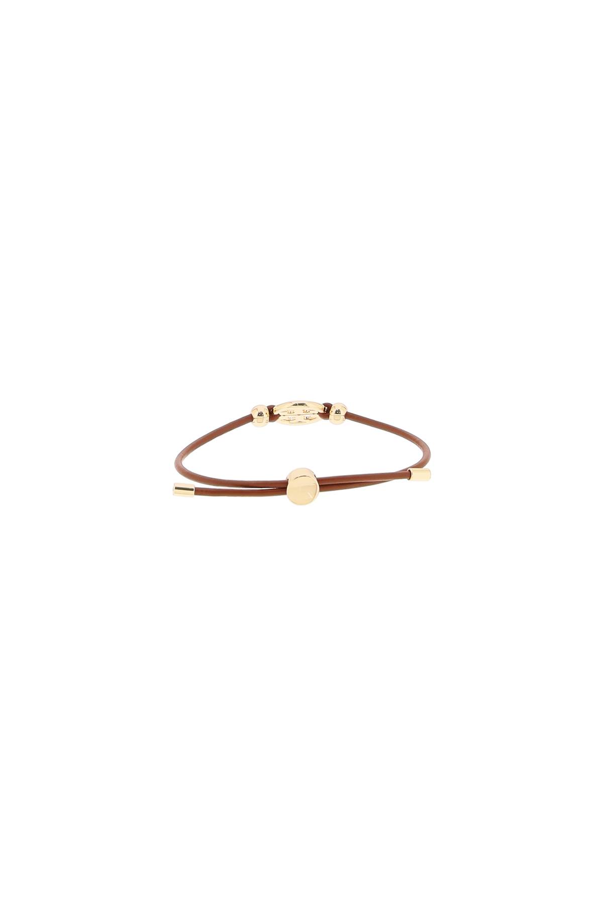 Shop Tory Burch Miller Slider Bracelet In Tory Gold Cuoio (brown)