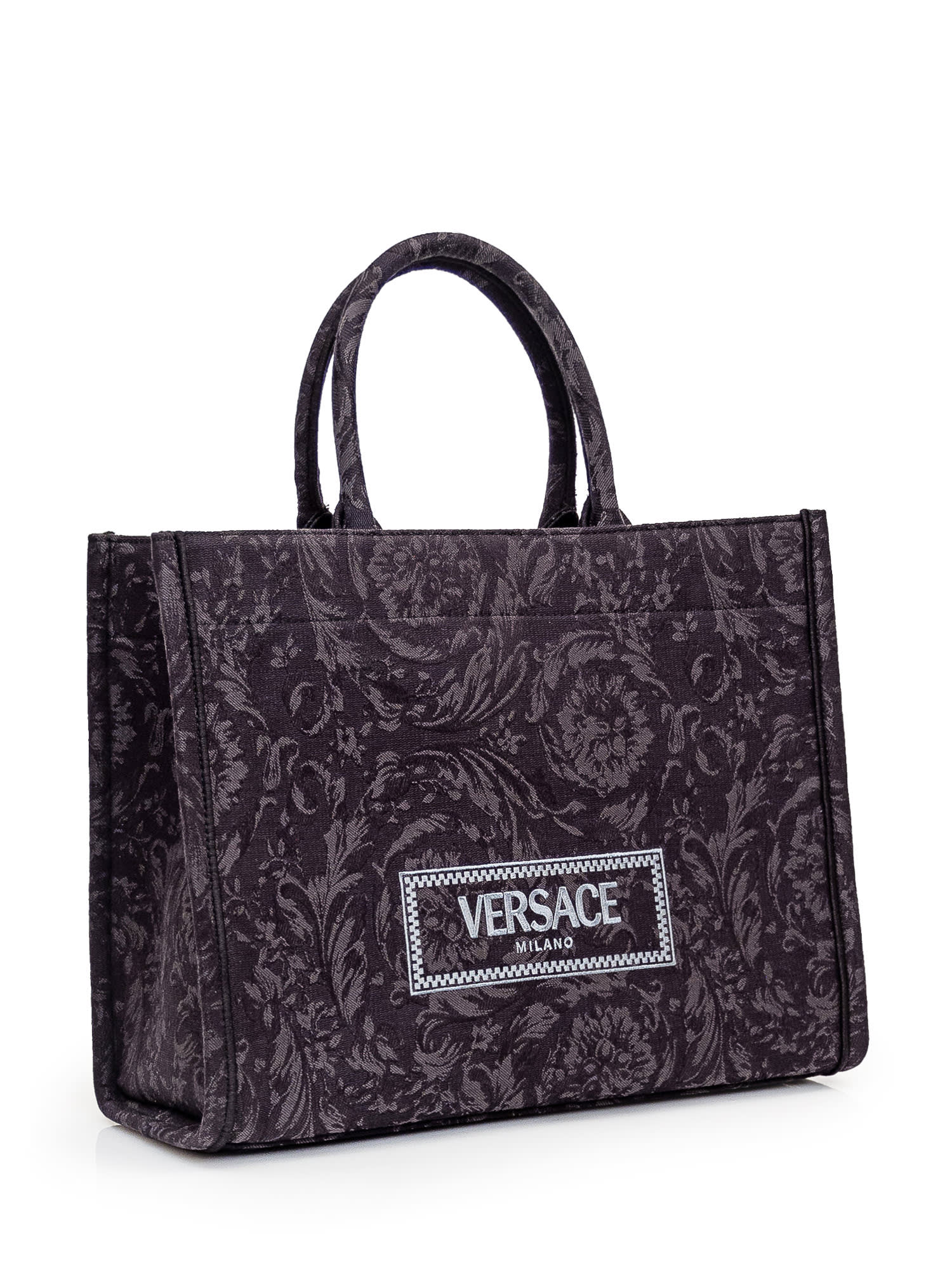 Shop Versace Tote Athena Barocco Bag In Nero-oro