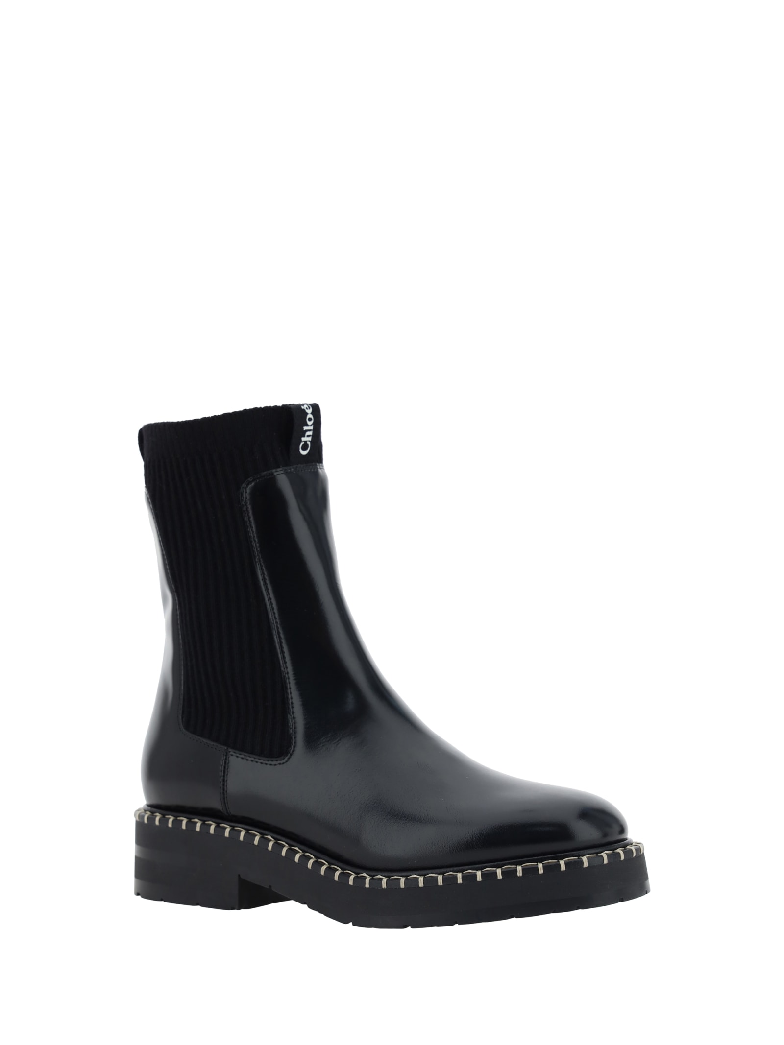 Shop Chloé Glossy Ankle Boots In Black