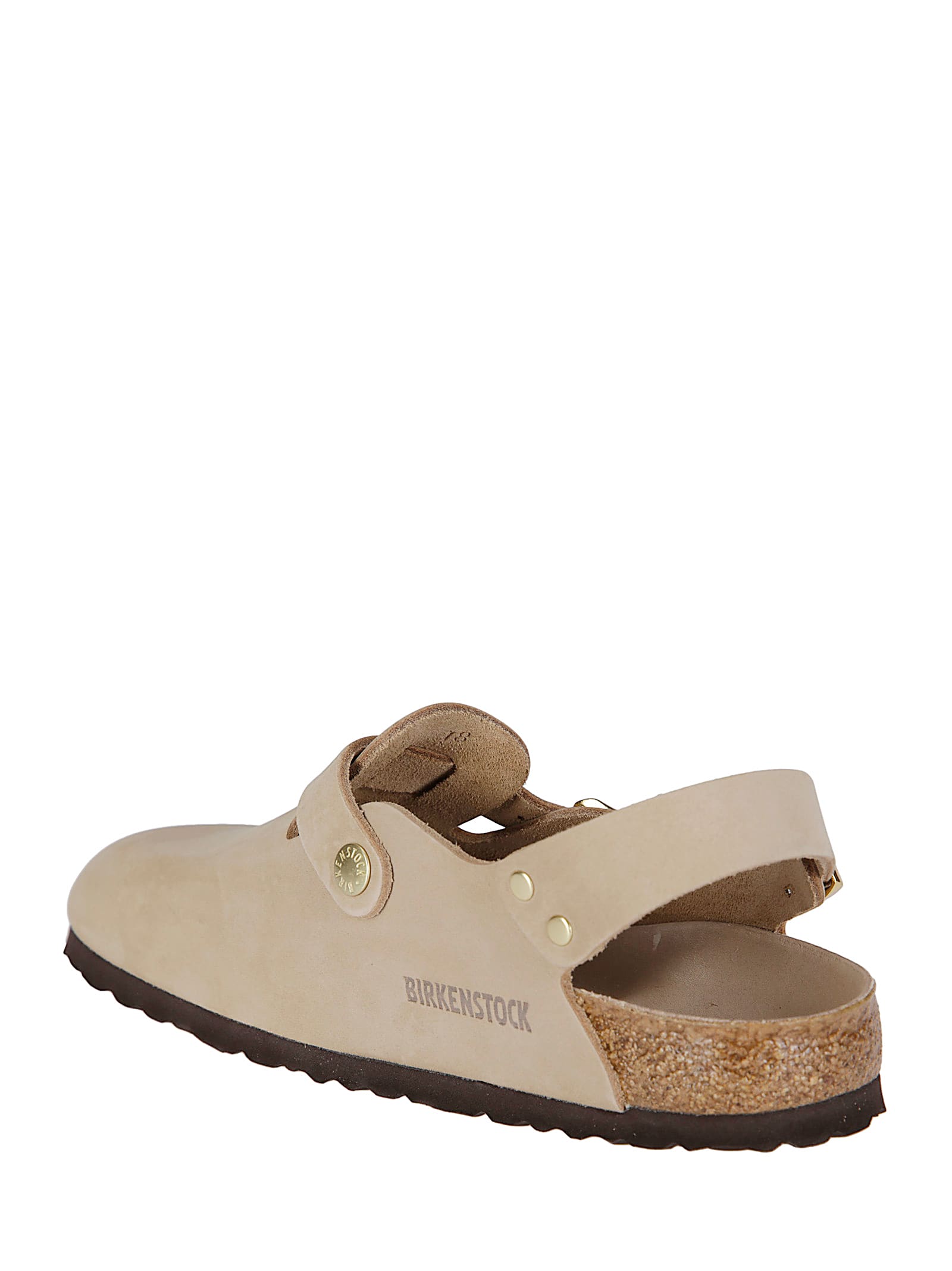 Birkenstock Closed Toe Flat Sole Sling Back Mules In Sand