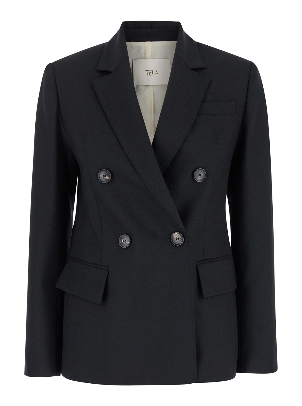 Tela soho Black Double-breasted Jacket With Notched Revers In Wool Blend Woman