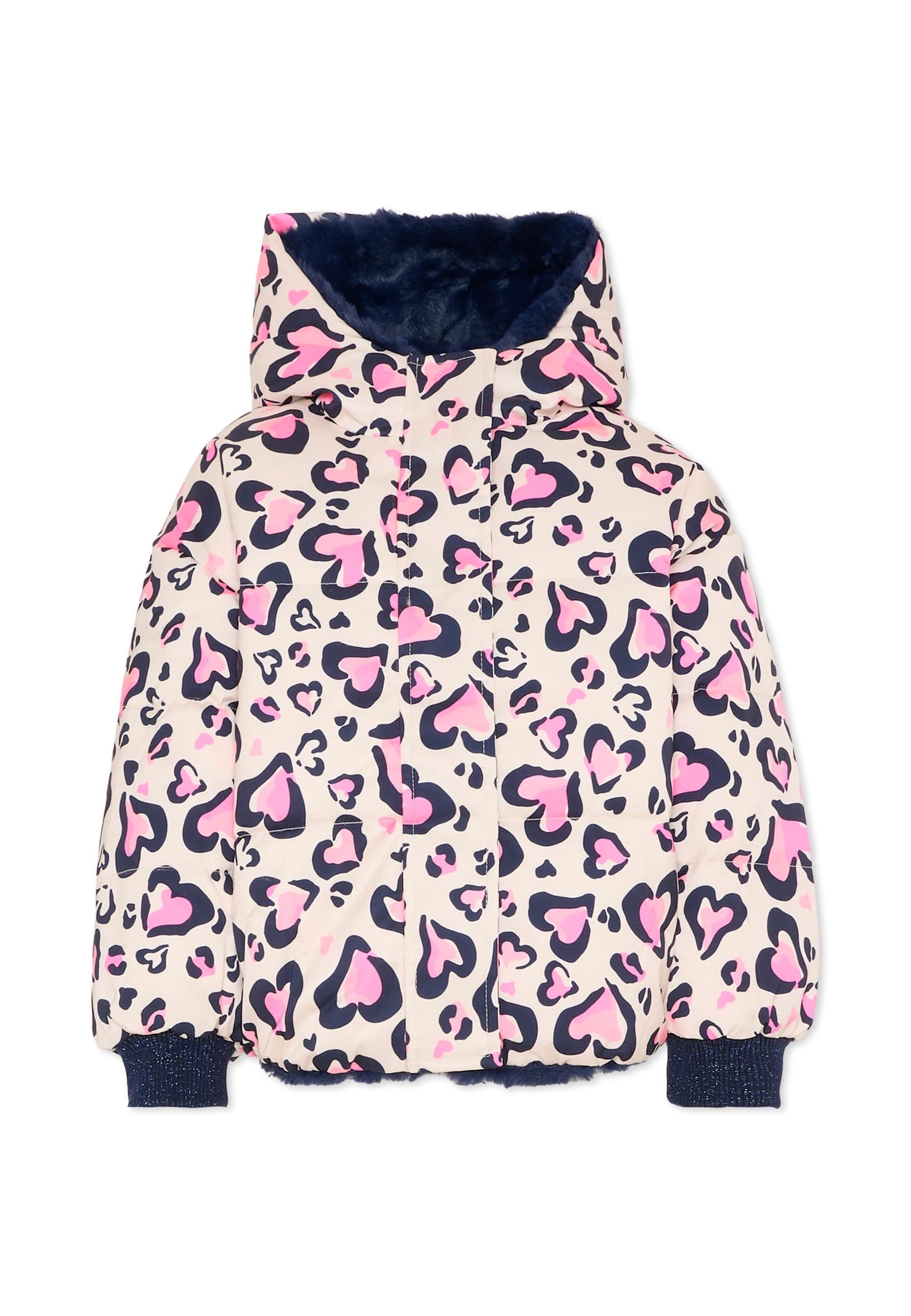Billieblush Pink Reversible Down Jacket For Girl With Print In Multi