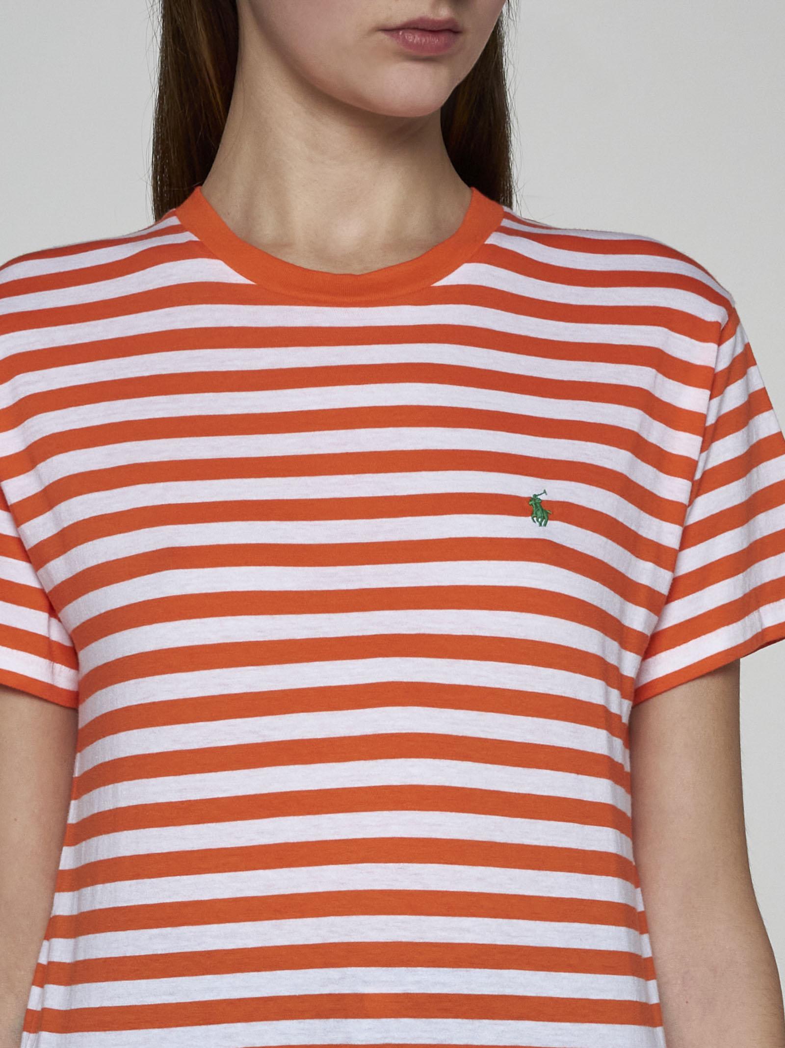 Shop Ralph Lauren Striped Cotton T-shirt In Orange White