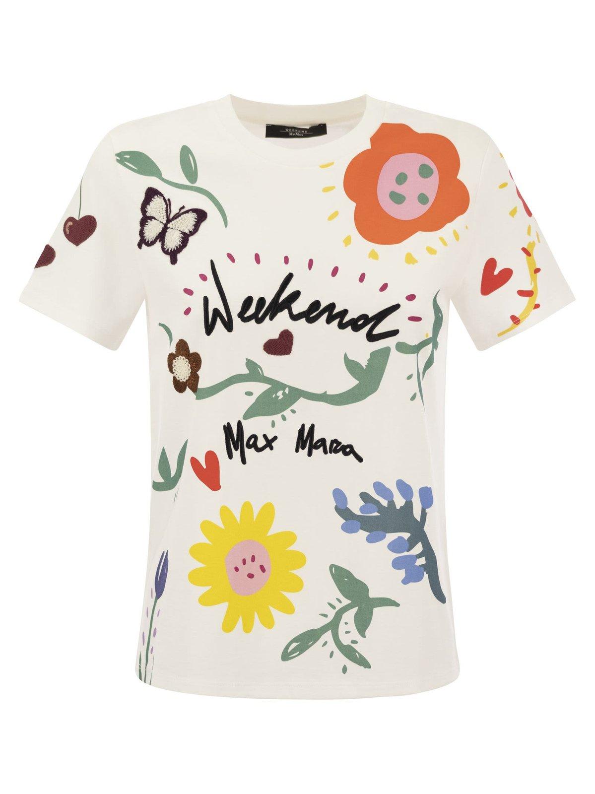 Shop Weekend Max Mara Logo Embroidered Crewneck T-shirt In Bianco