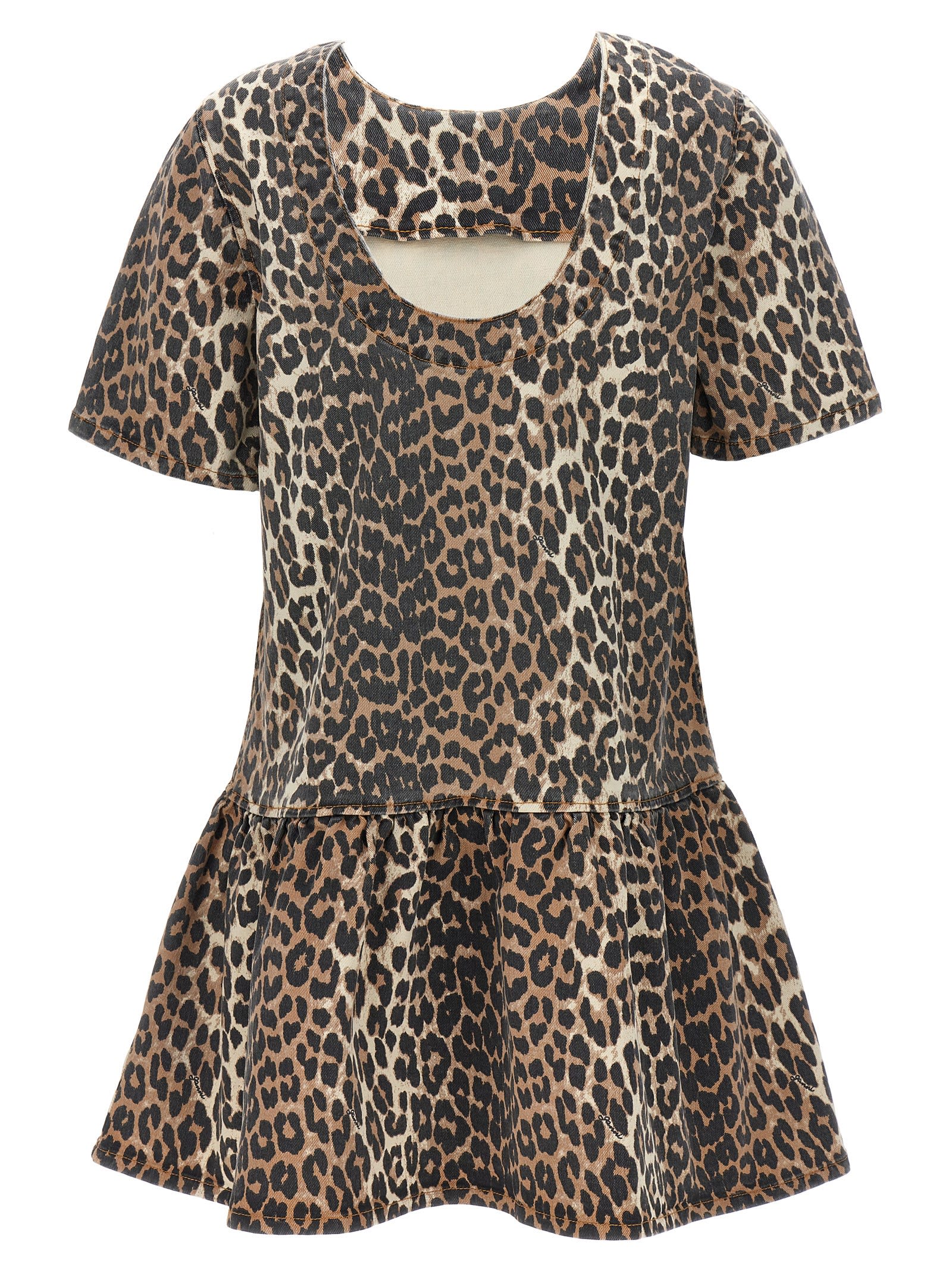 Shop Ganni Animalier Print Flare Hem Dress In Leopard