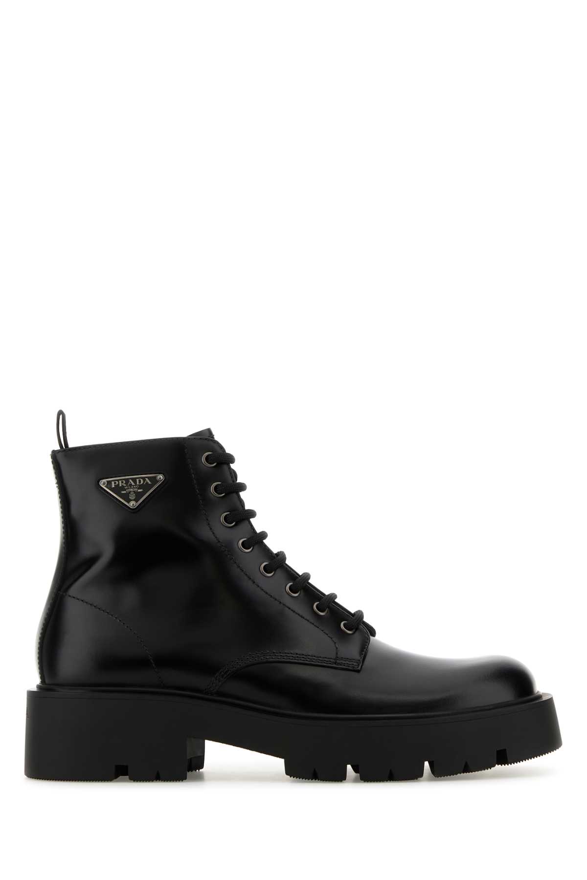 Shop Prada Black Leather Ankle Boots In Nero