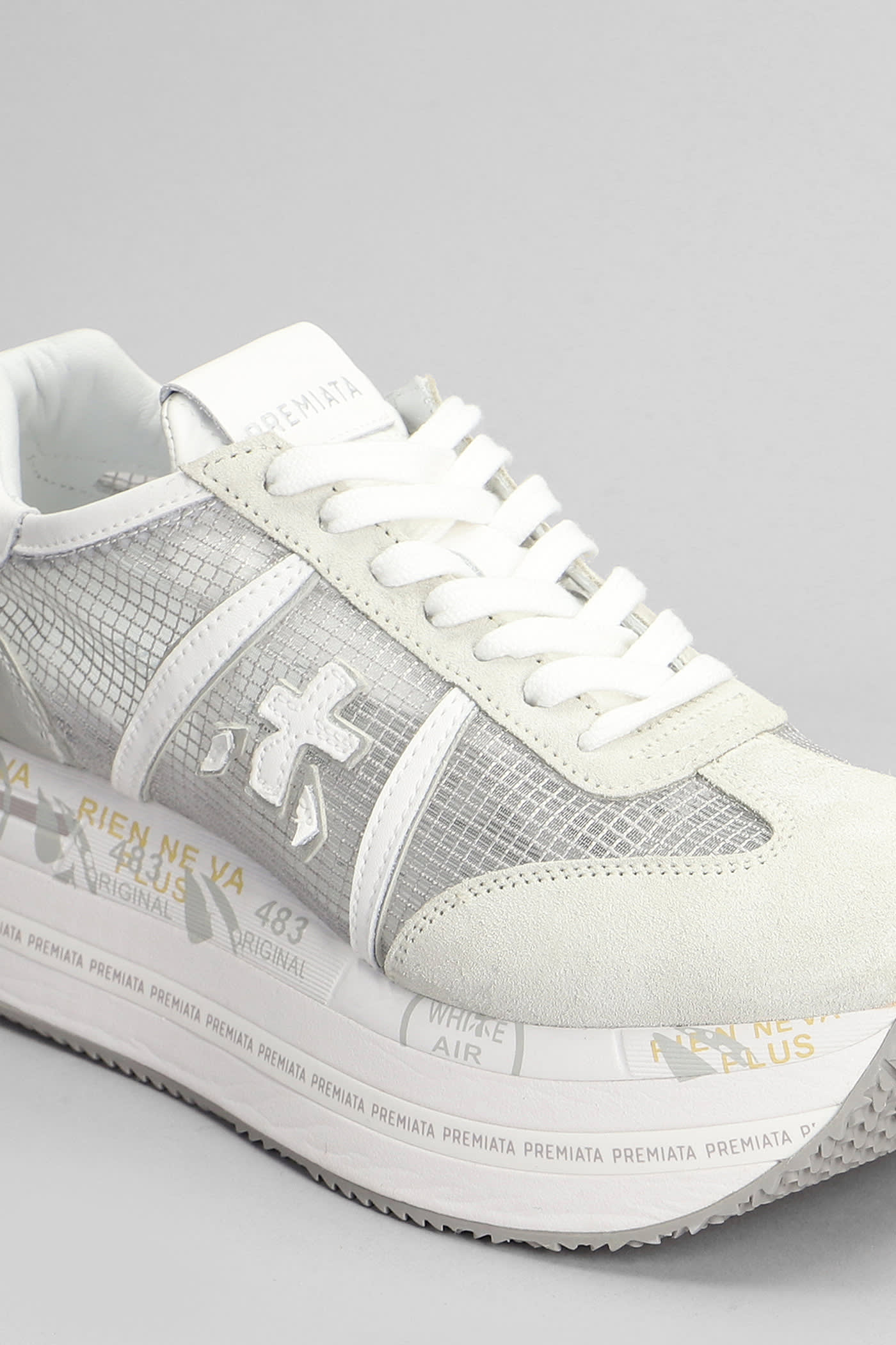 Shop Premiata Beth Sneakers In Grey Suede And Fabric