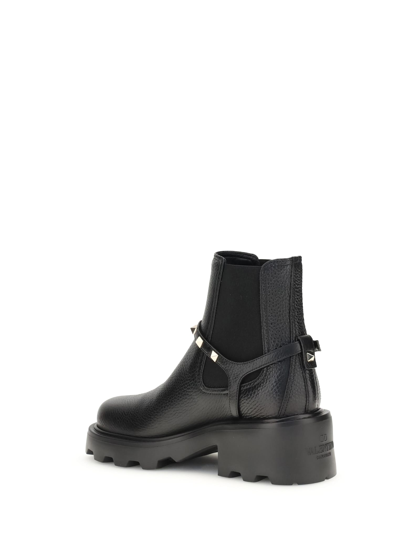 Valentino Rockstud Grainy Leather Boot In Black