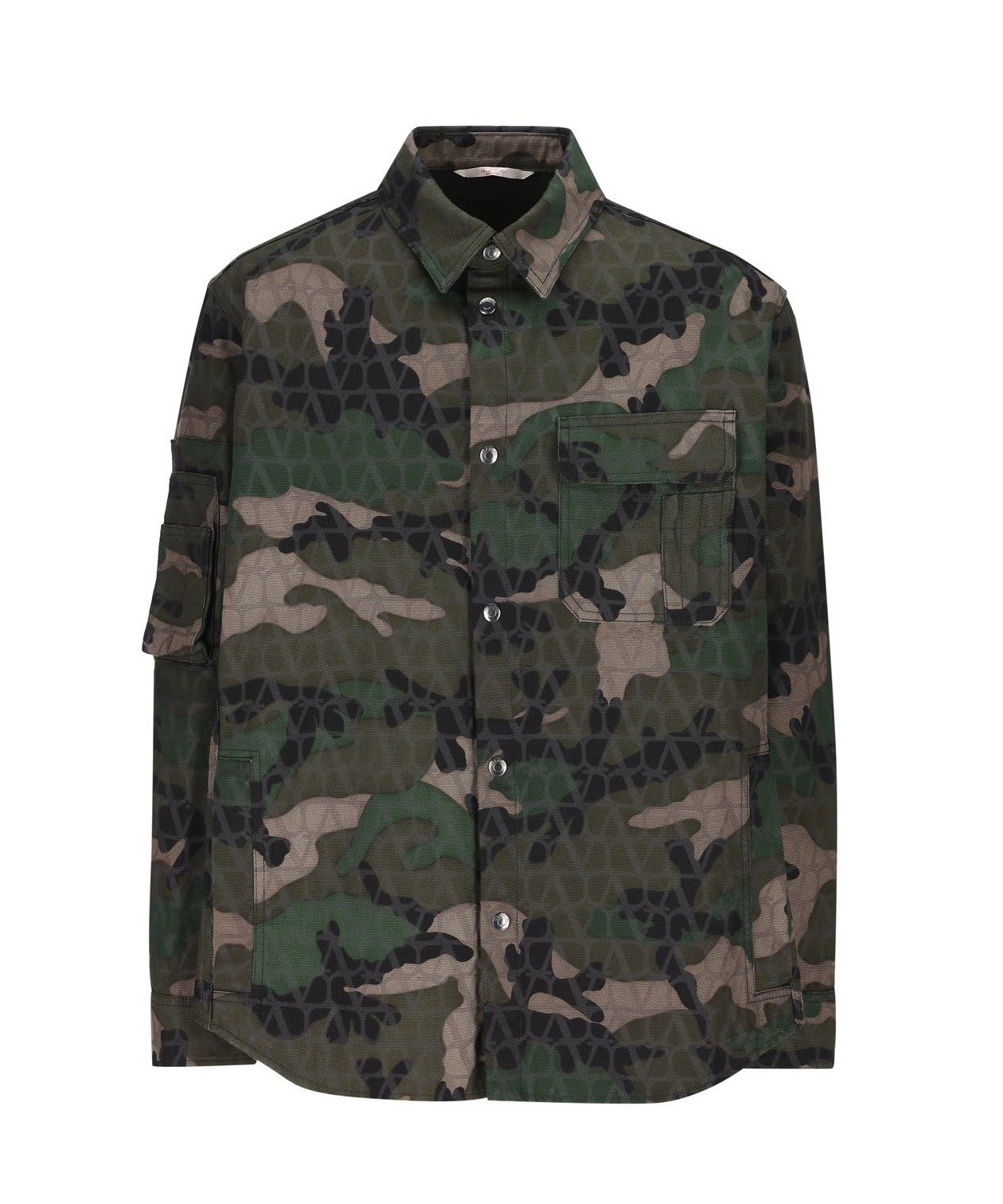 Shop Valentino Camouflage Motif Buttoned Jacket In Green