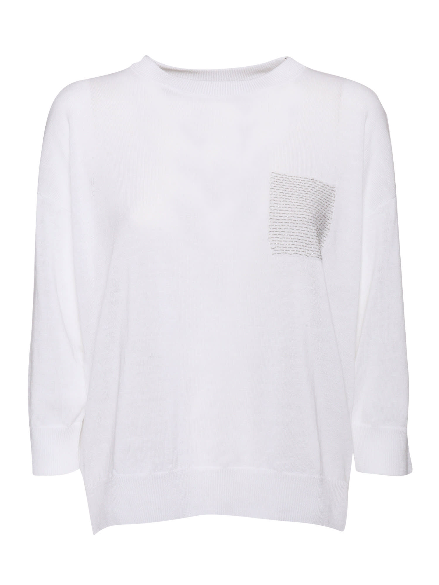 Peserico White Linen Cotton Blended Knit Sweater In White