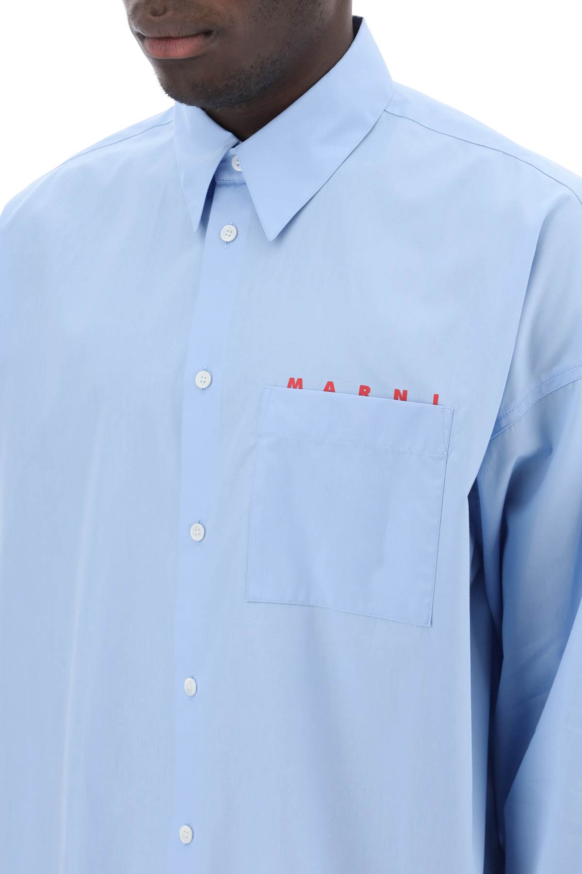 Shop Marni Boxy Shirt With Italian Collar In Azzurro
