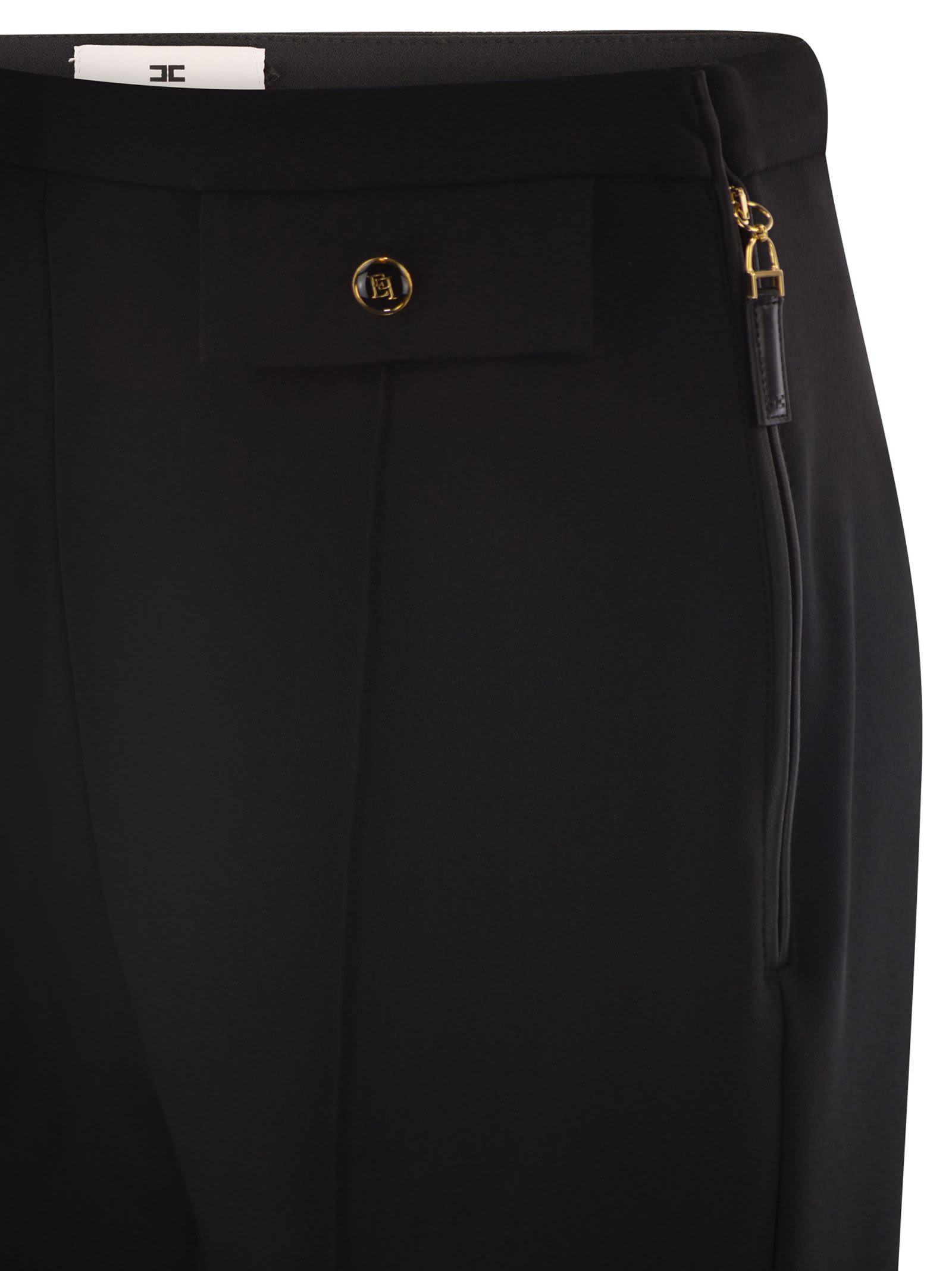 Elisabetta Franchi Double Crepe Trousers In Black