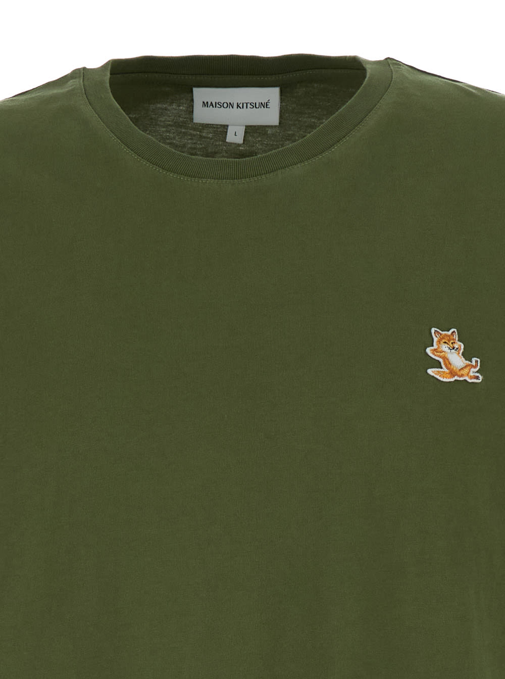 Shop Maison Kitsuné Chillax Fox Patch Regular T-shirt In Green