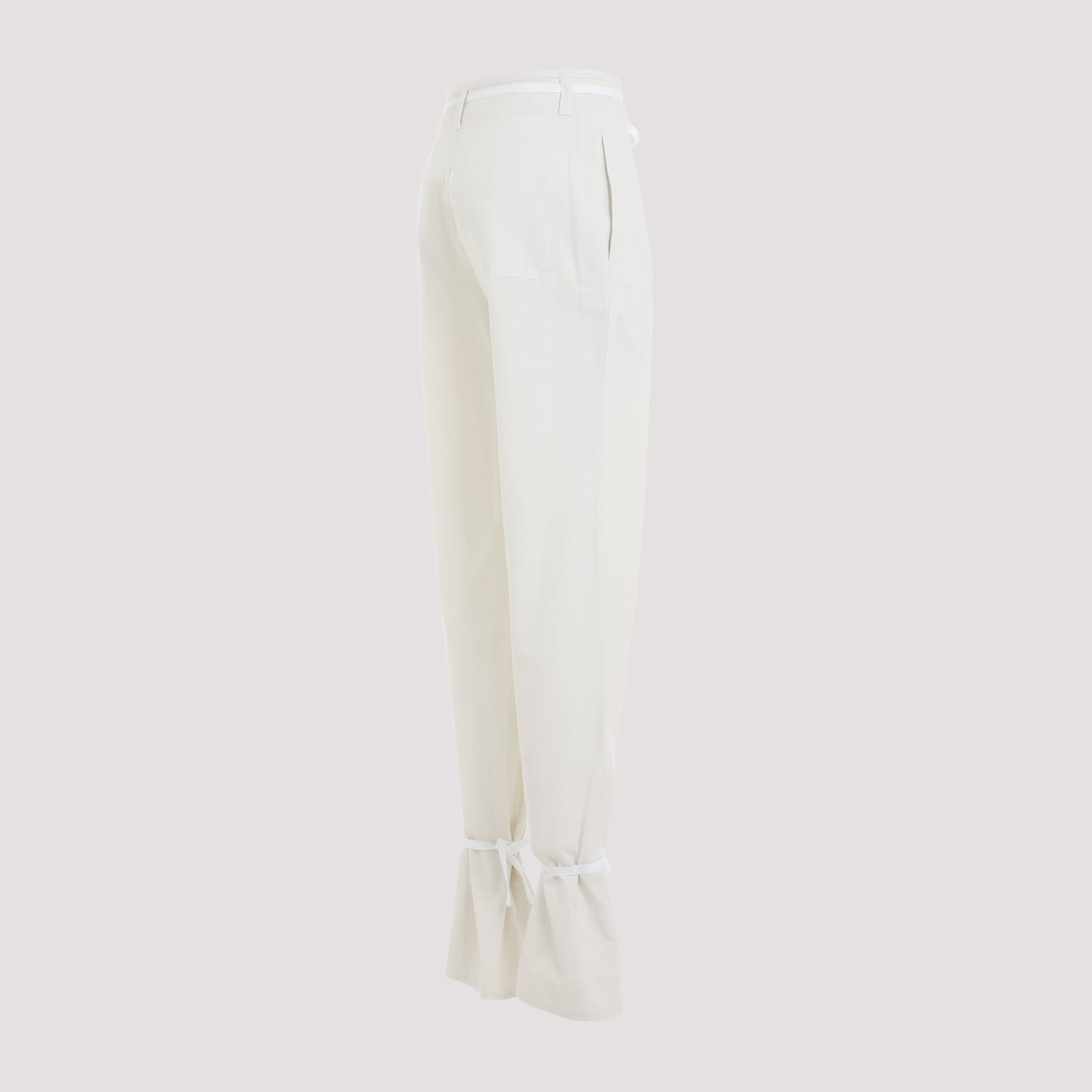 Shop Lemaire Straight Pants With Strings In Chalk