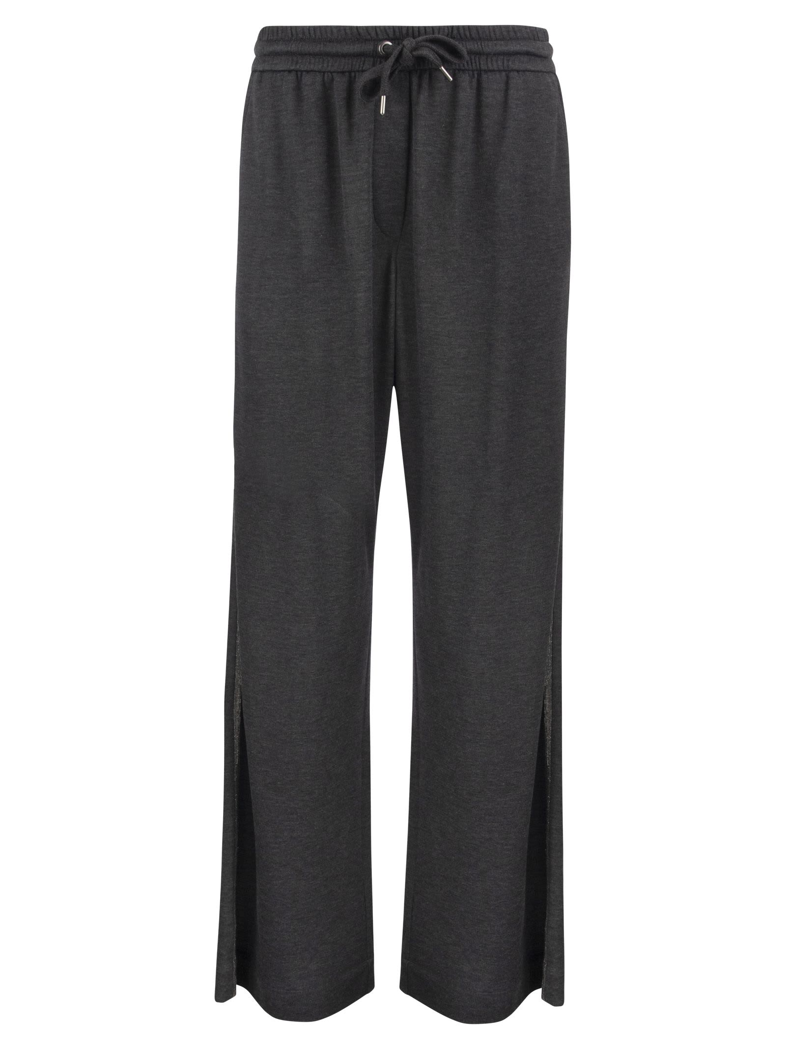 Brunello Cucinelli Comfort Cotton And Silk Interlock Wide Trousers With Precious Stripe