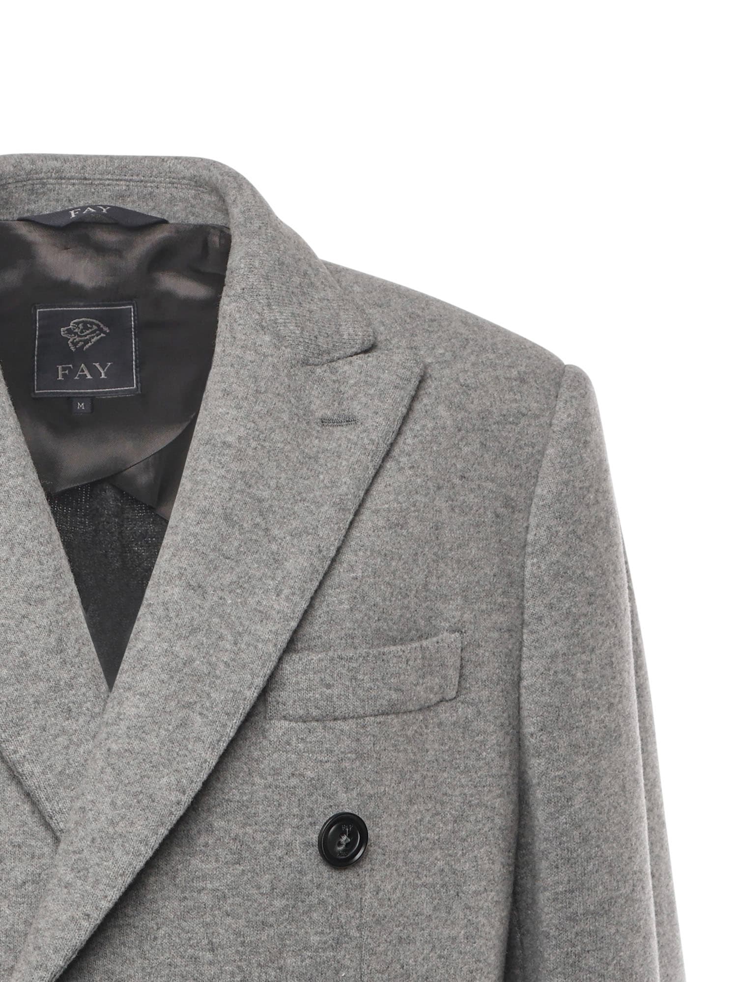Fay Double-breasted Wool Jersey Coat In Gray