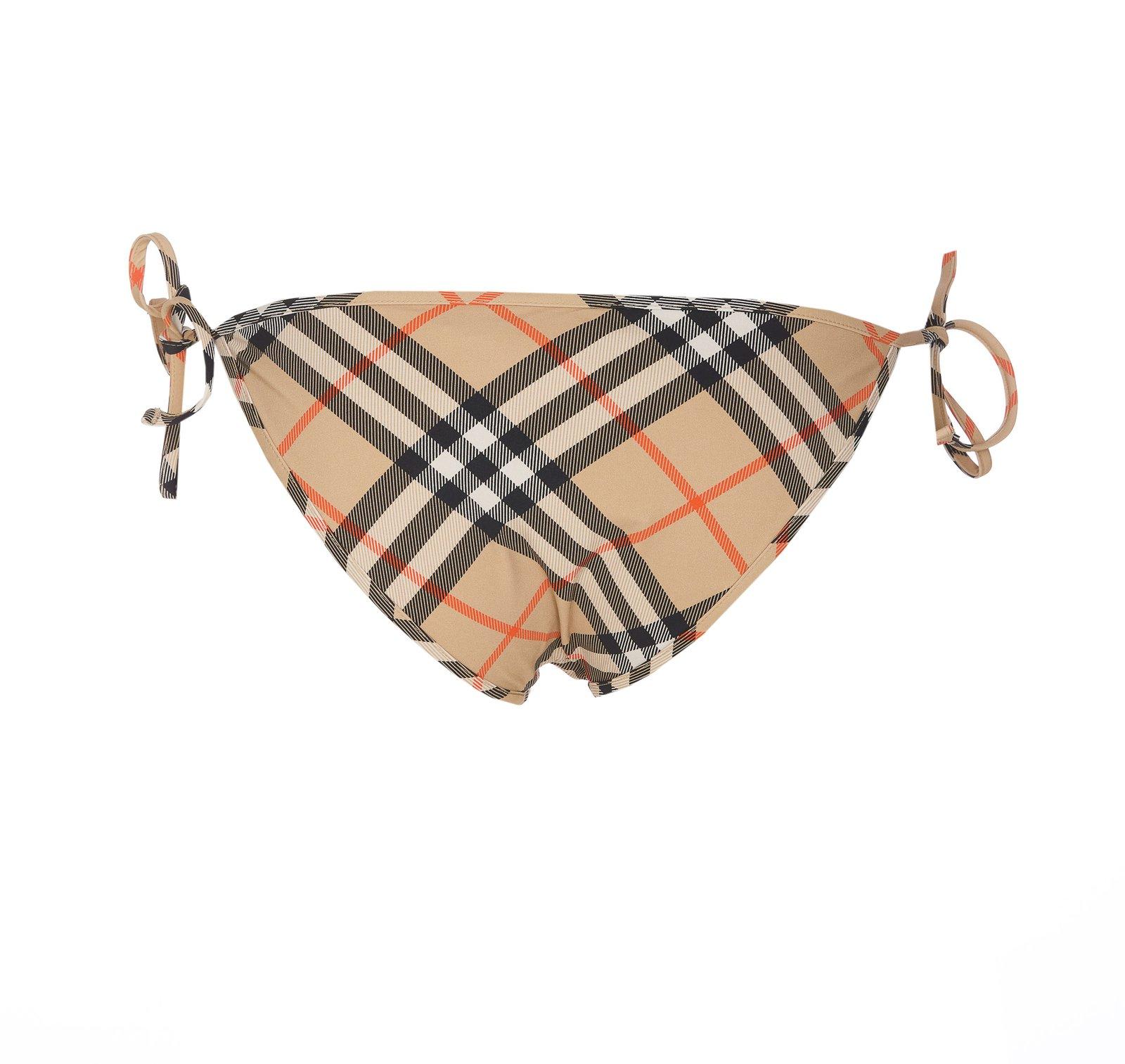 Shop Burberry Check-pattern Side-tied Bikini Briefs In Beige