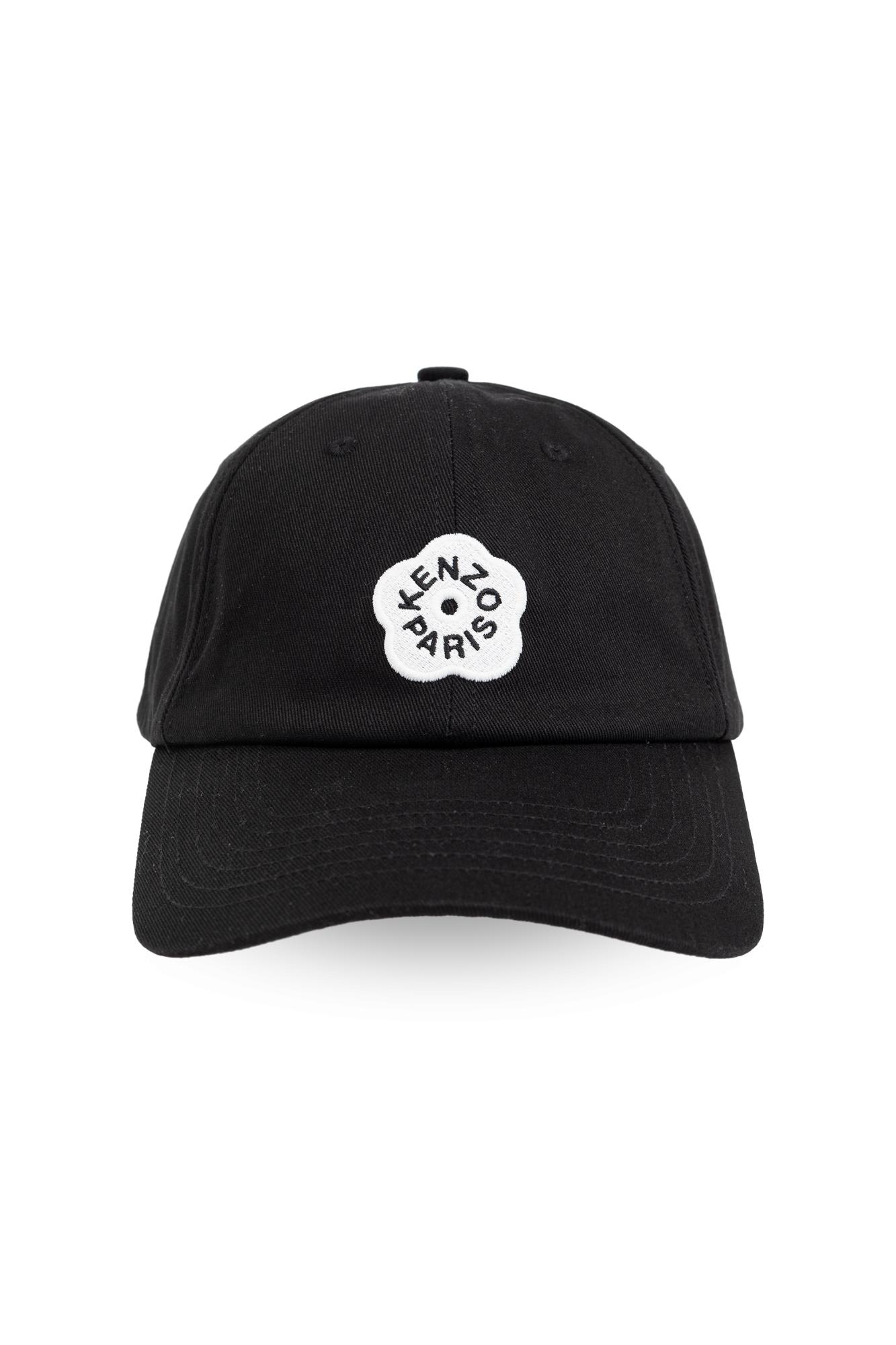 Kenzo Black Cap With Floral Logo In Black
