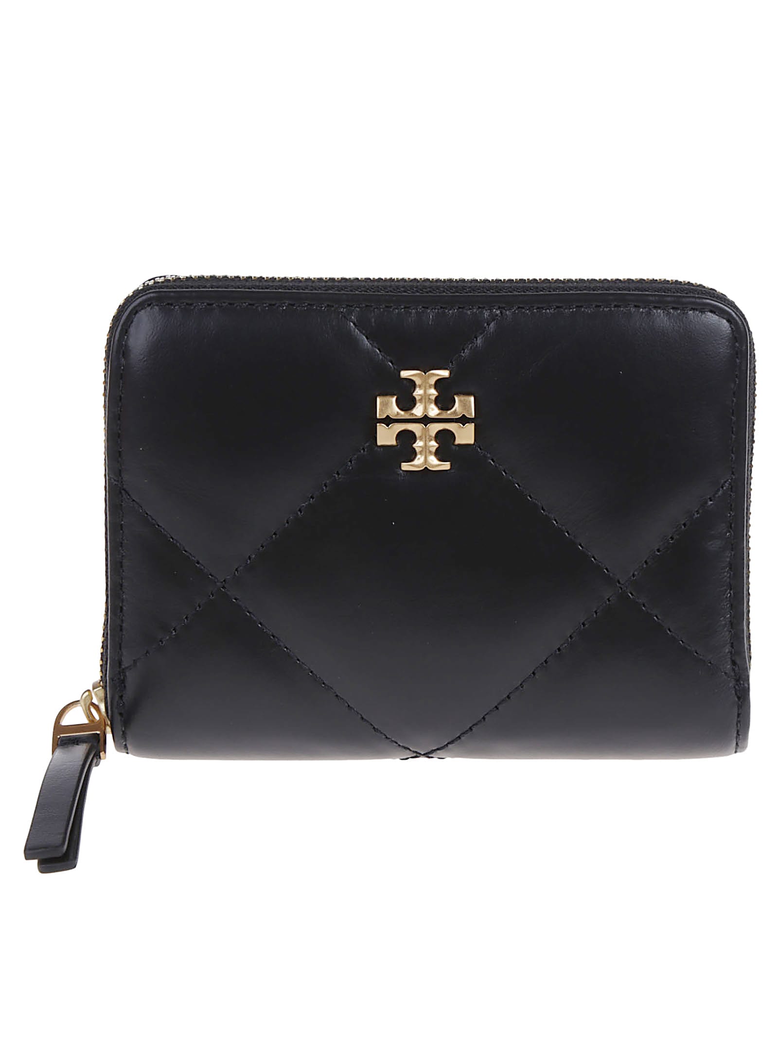 Tory Burch Kira Small Diamond Quilt Zip Around Wallet In Black
