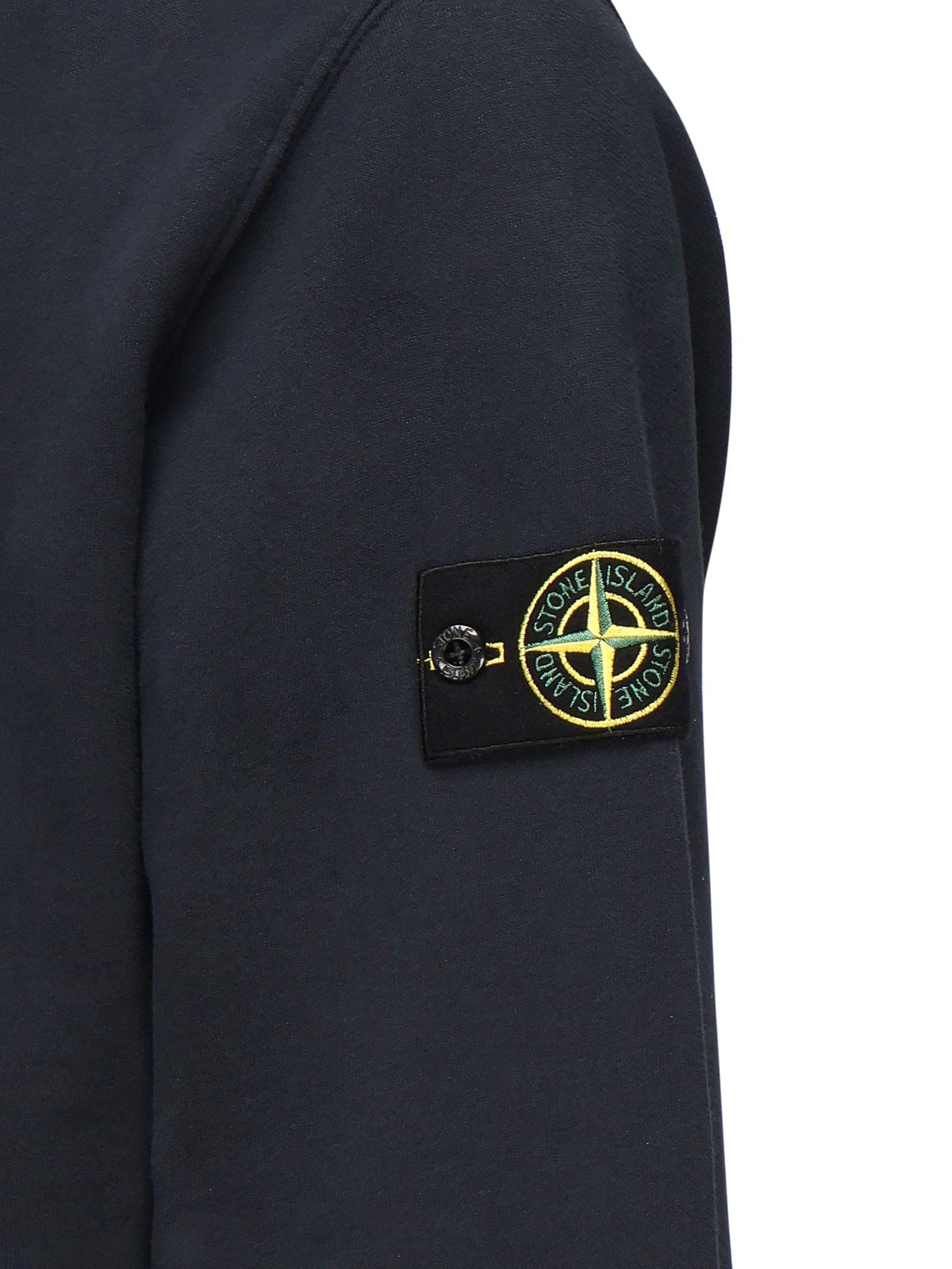Stone Island Zip-up Sweatshirt With Ribbed Inlays In Blue
