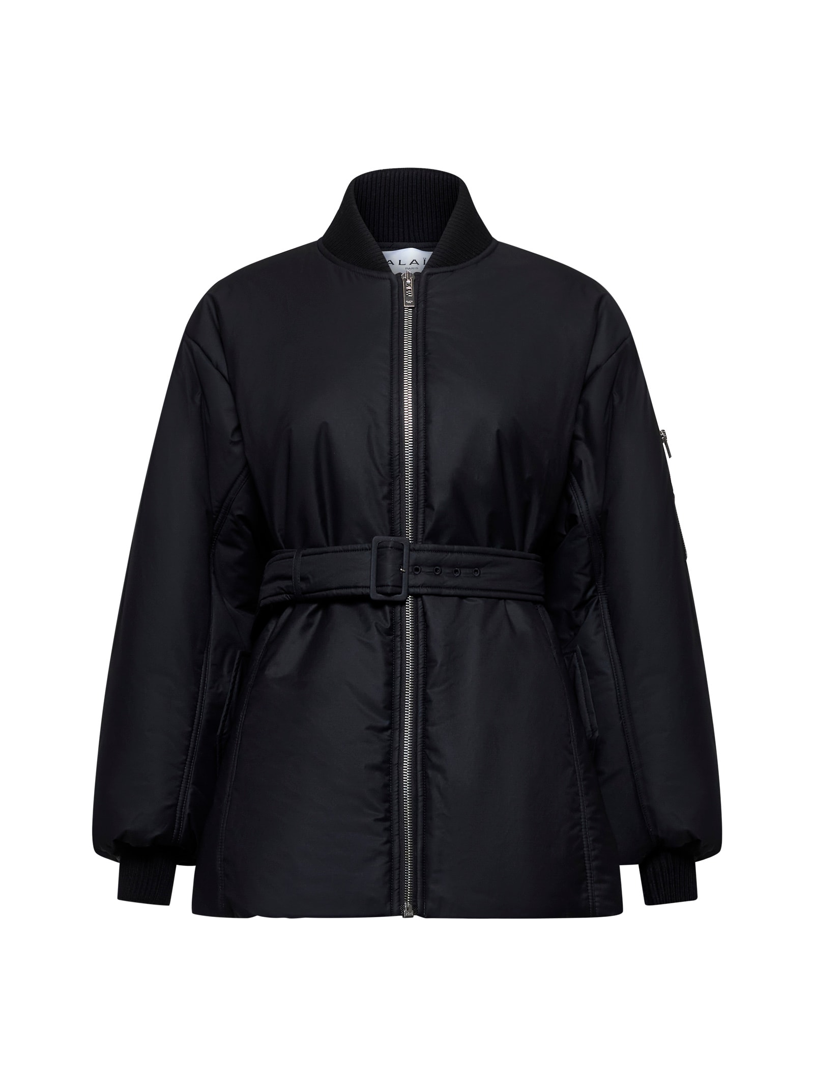 Alaia Black Technical Twill Belted Bomber Jacket