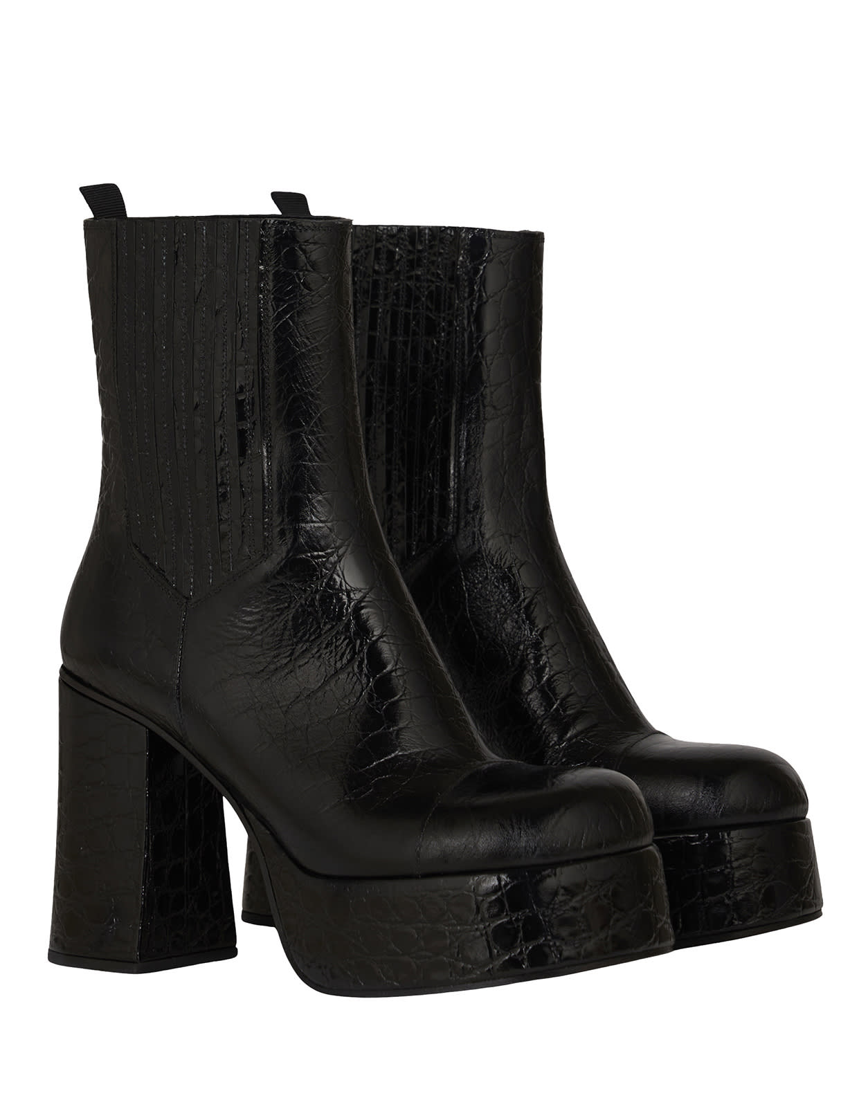 Shop Etro Black Printed Leather Platform Boots