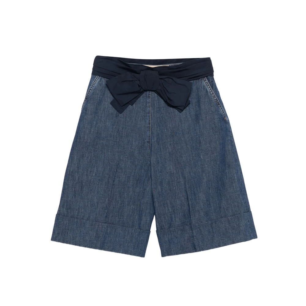 Valentino Garavani Denim Bermuda Shorts With Oversized Bow In Blue