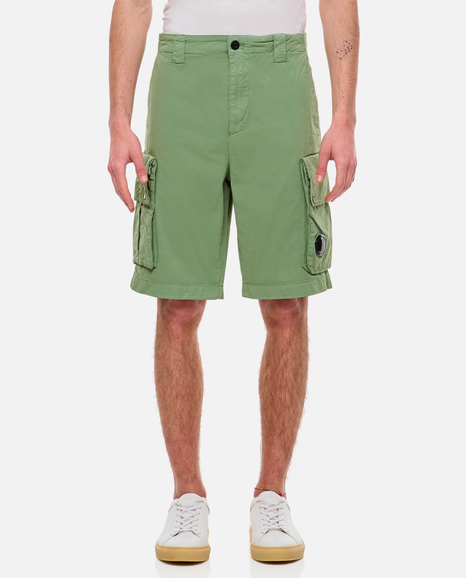 Shop C.p. Company Twill Stretch Cargo Shorts  In Green