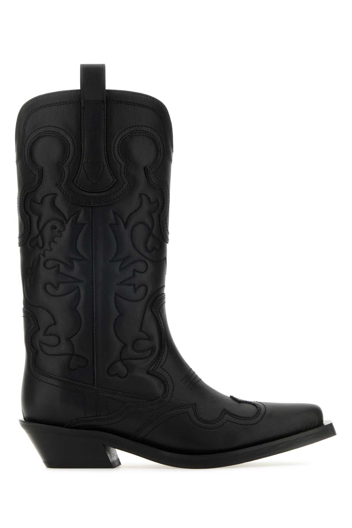 Shop Ganni Black Leather Boots In Blackblack