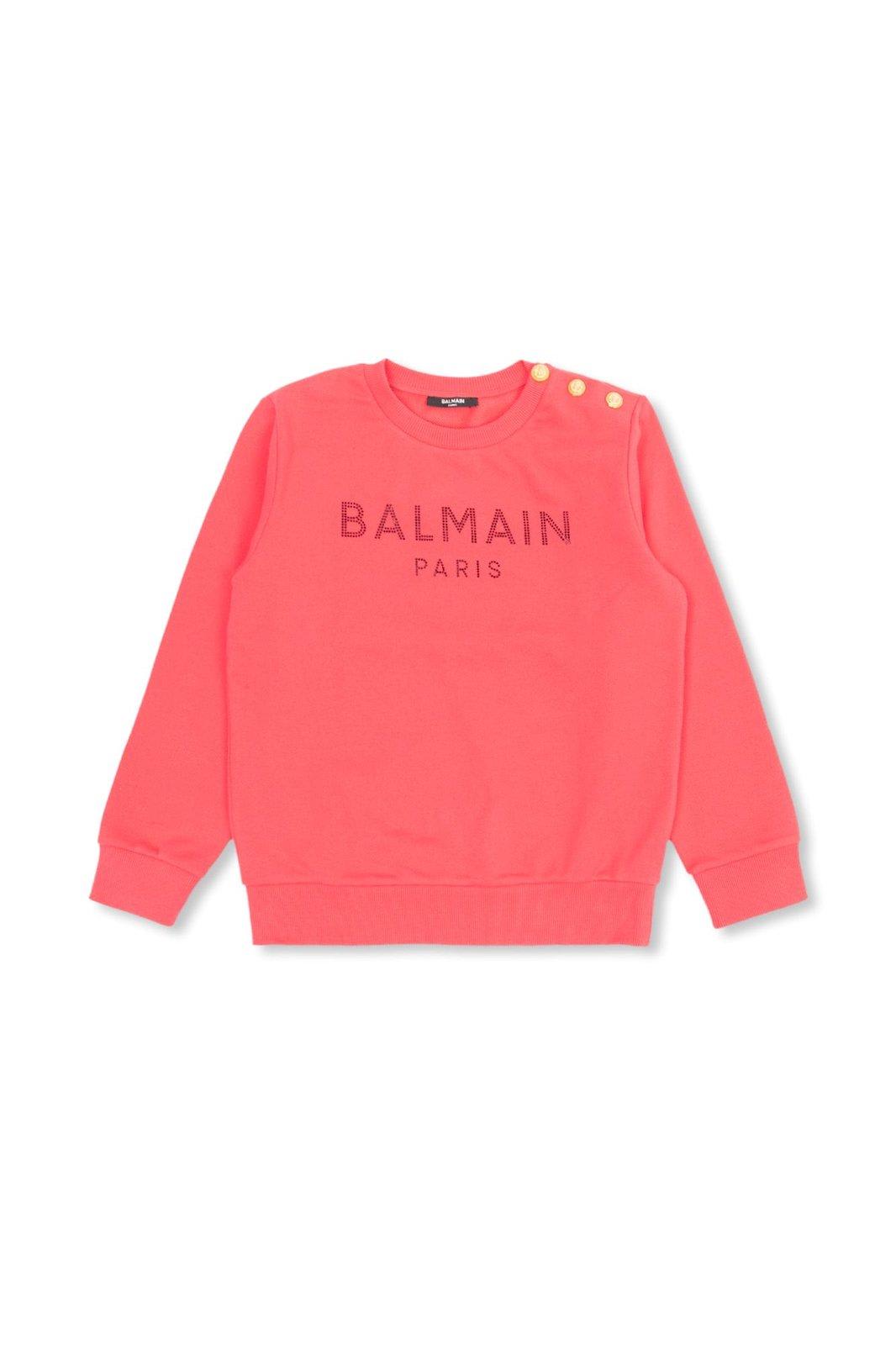 Shop Balmain Logo Embellished Crewneck Sweatshirt In Fragola