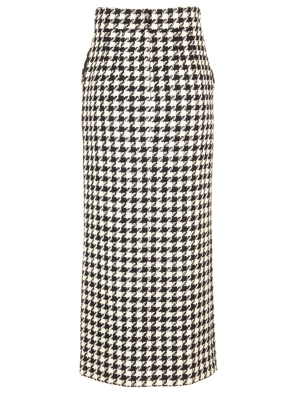 Shop Dolce & Gabbana Houndstooth Midi Skirt In White