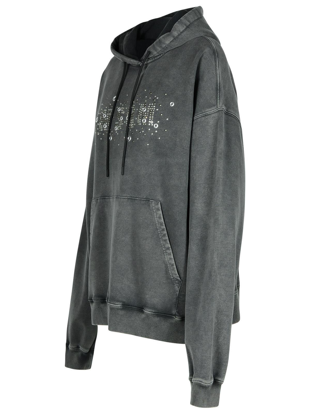 Shop Msgm Logo Stud Embellished Drawstring Hoodie In Nero