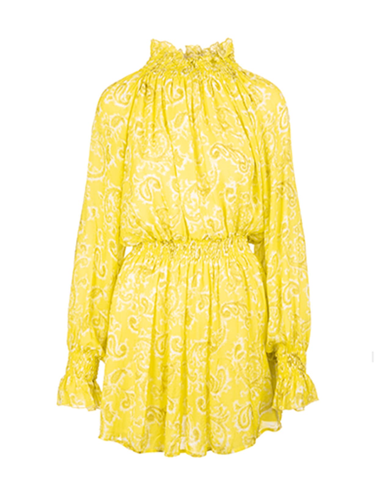 MSGM Short Yellow Dress In Viscose With High Neck