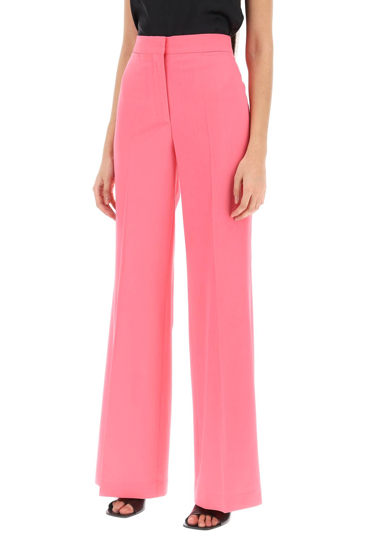 Stella Mccartney Stretch Wool Pants With High Waist In Watermelon (fuchsia)