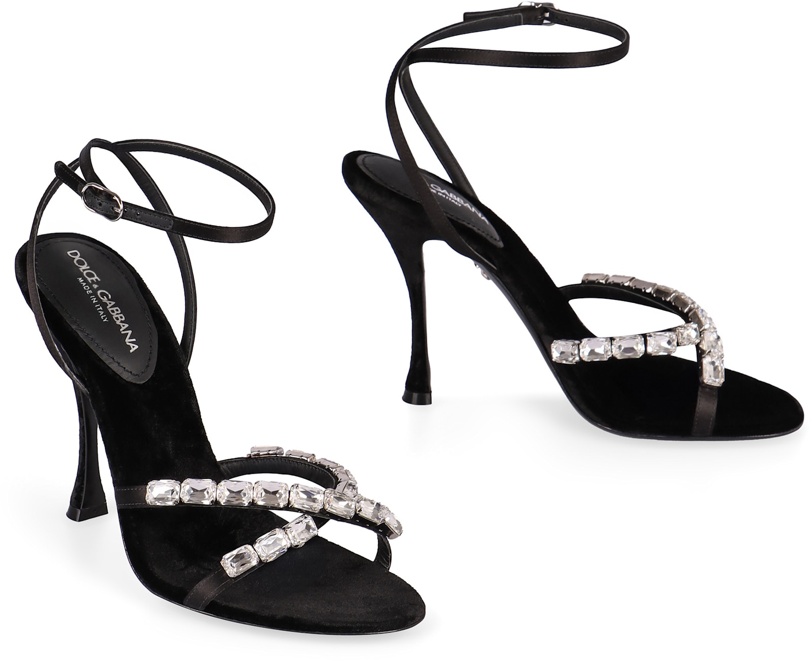Dolce & Gabbana Keira 105 Satin Sandals With Gemstone Embellishments In Black