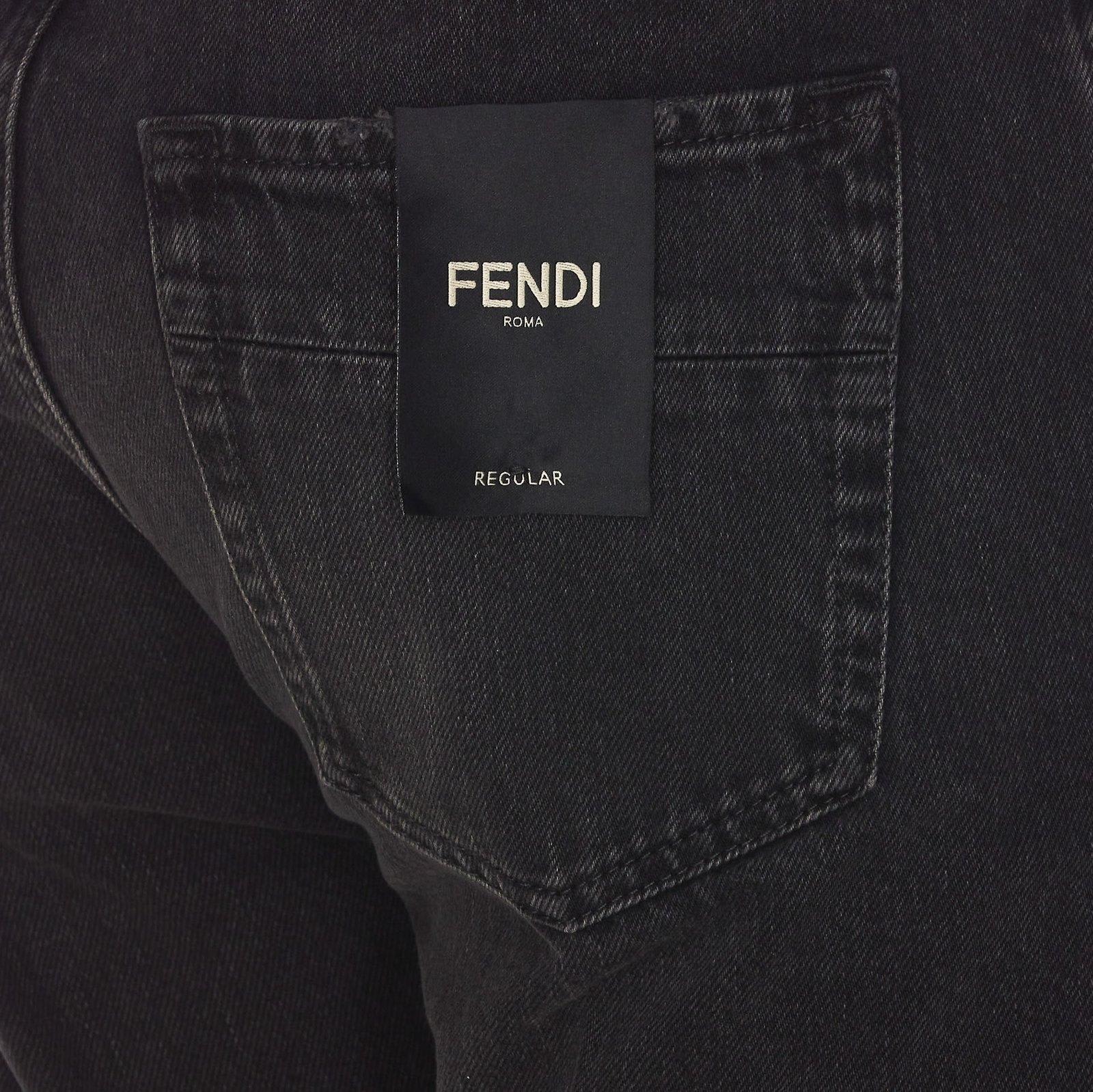 Shop Fendi Logo Patch Straight-leg Jeans In Black