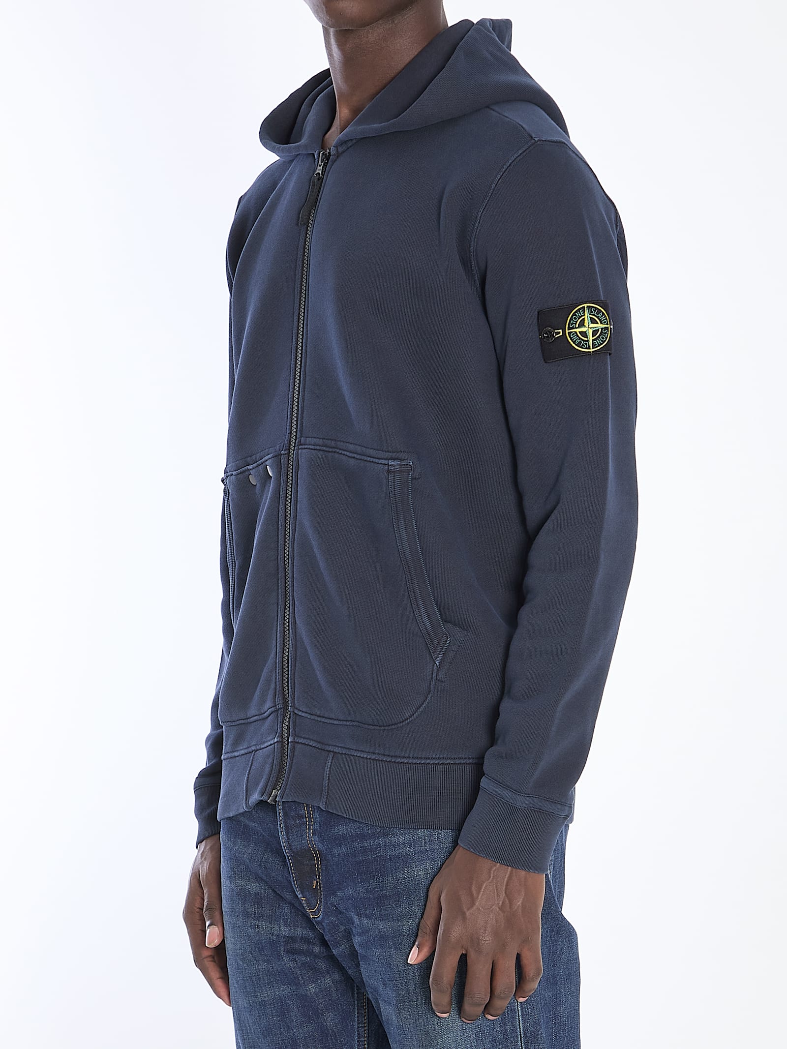 Shop Stone Island Zip-up Hoodie In Blue